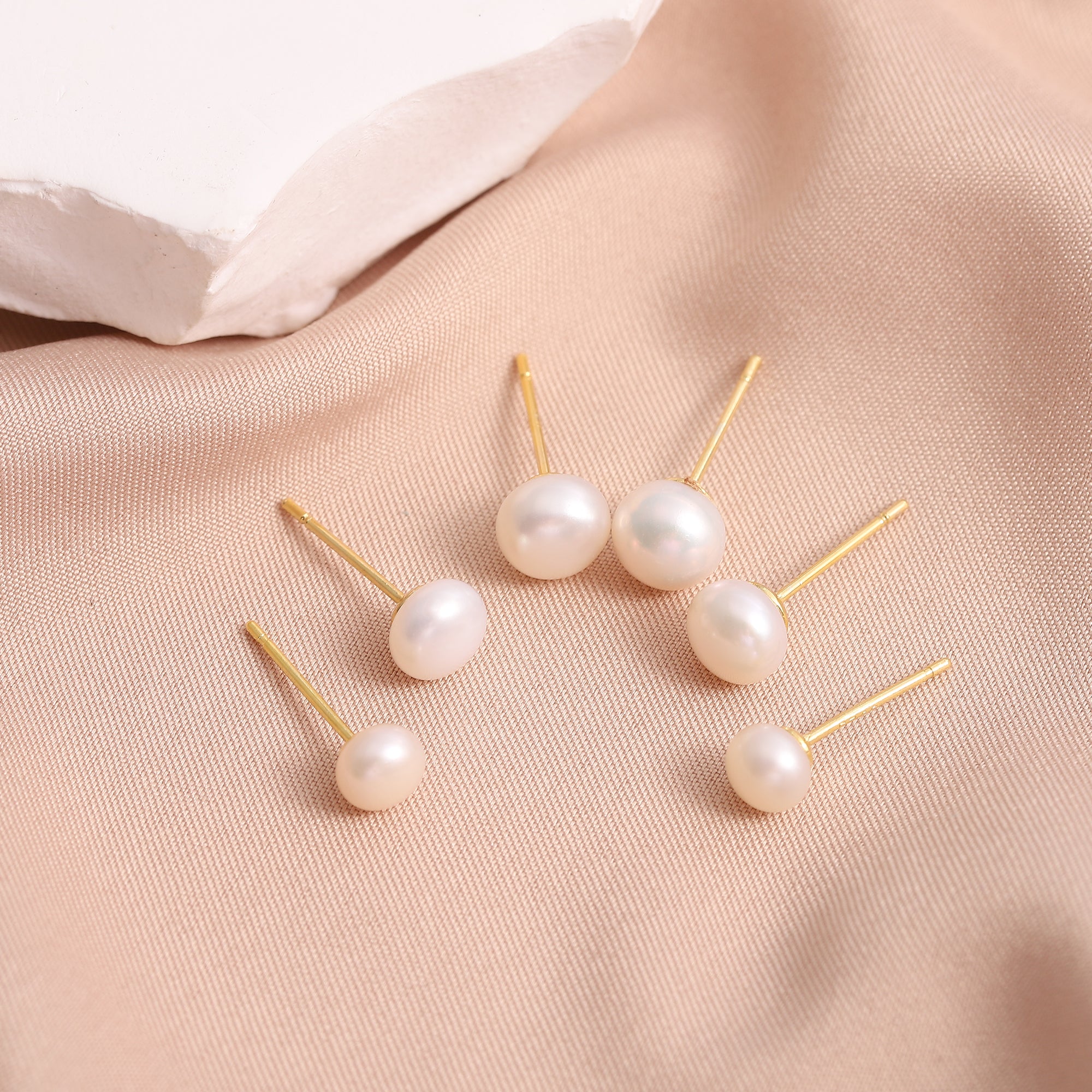   S925 Silver Post Stud Earrings, Round Ball Pearls Set for Women-A Loves Gift