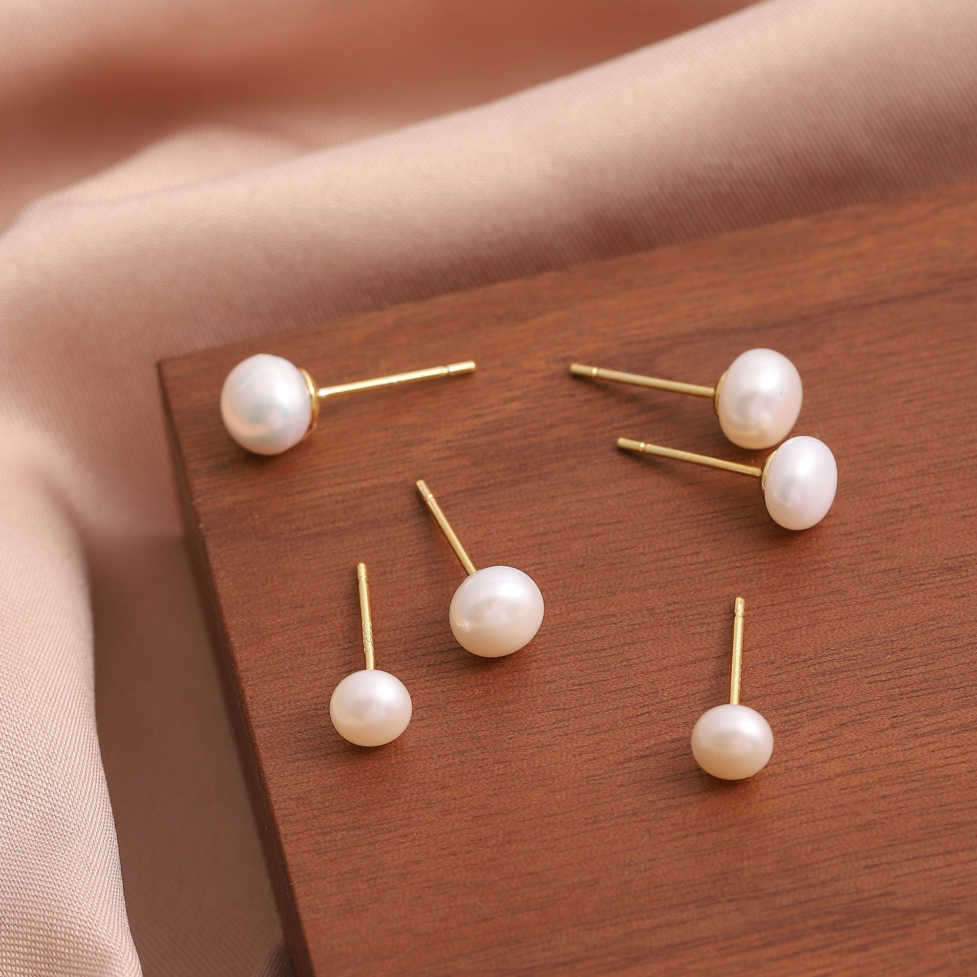   S925 Silver Post Stud Earrings, Round Ball Pearls Set for Women-A Loves Gift