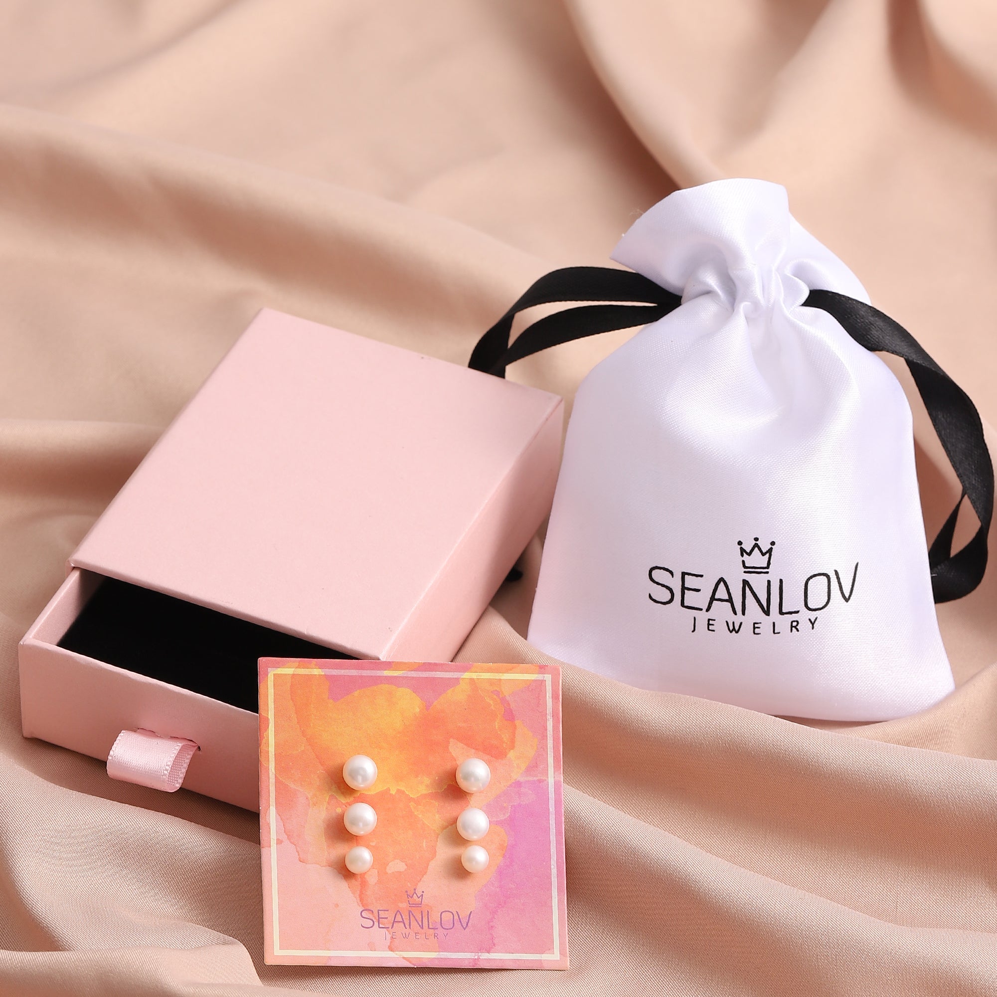   S925 Silver Post Stud Earrings, Round Ball Pearls Set for Women-A Loves Gift