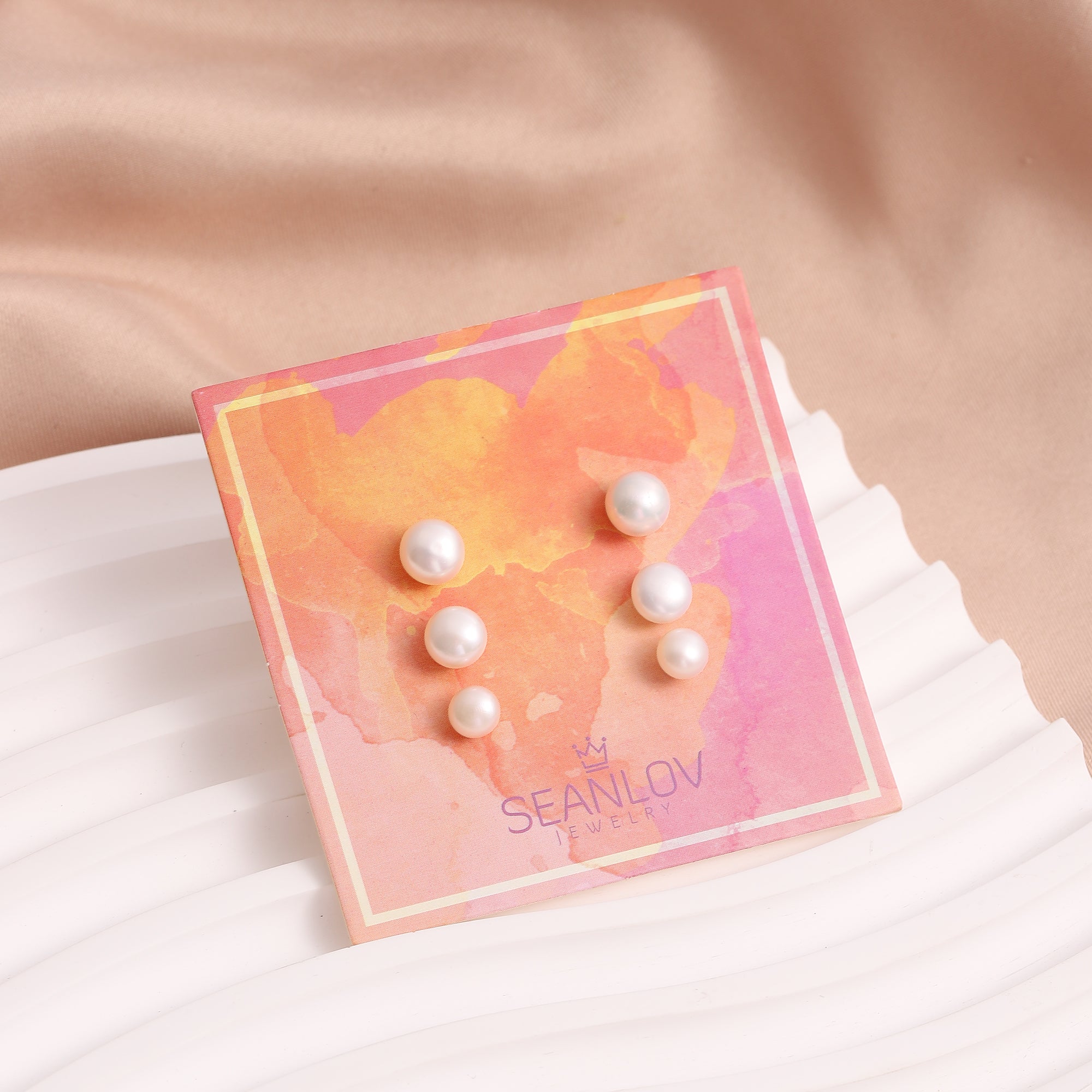   S925 Silver Post Stud Earrings, Round Ball Pearls Set for Women-A Loves Gift