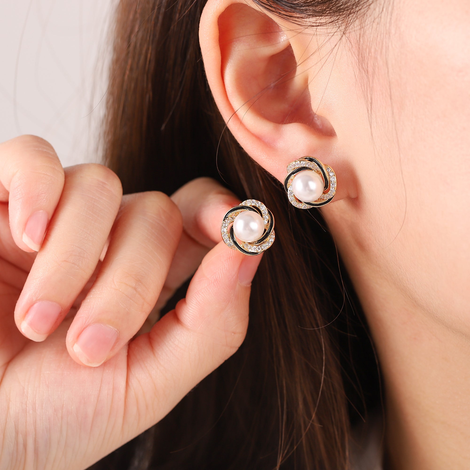   Cubic Zirconia Wrapped Pearl Earrings-A Loves Gift