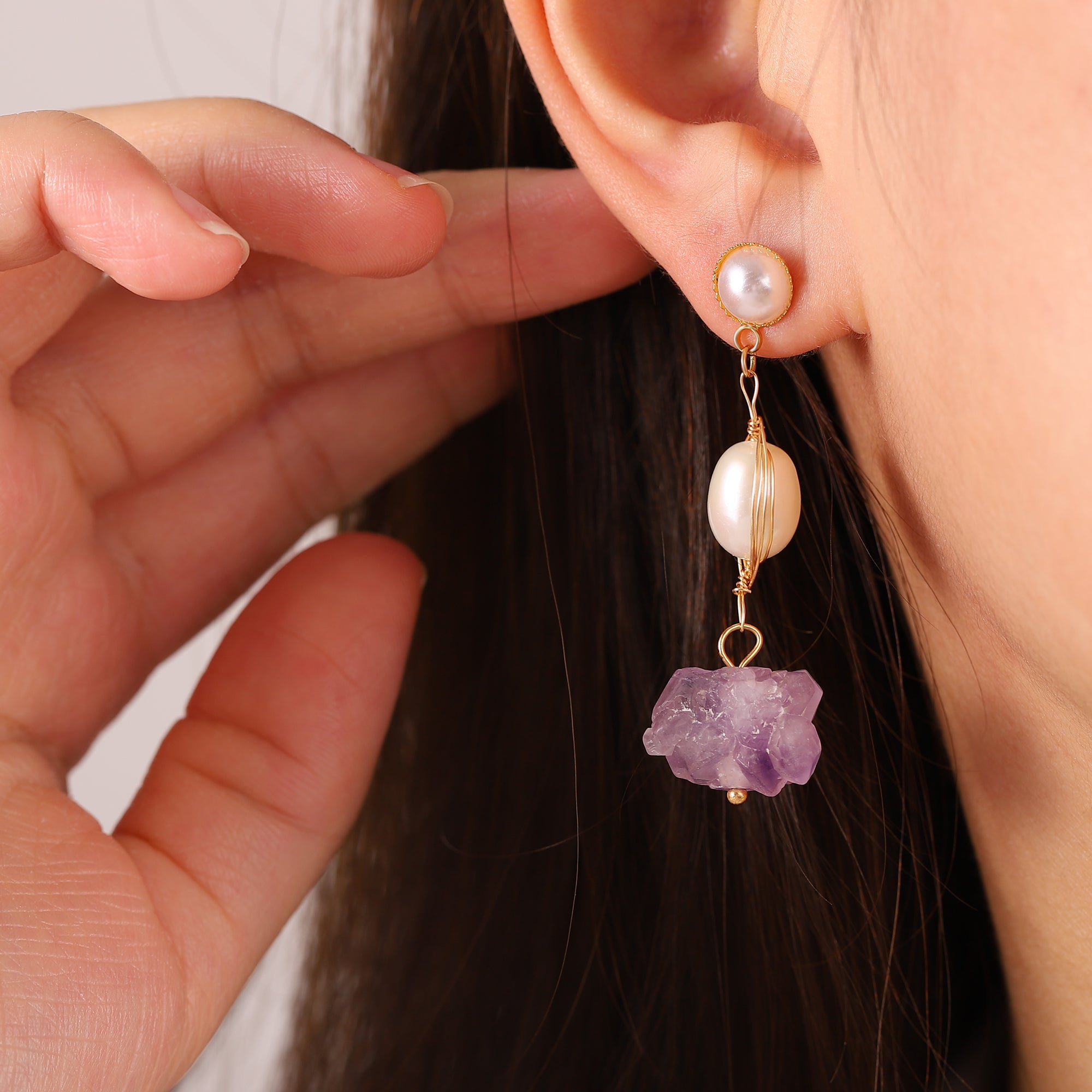   Vintage Natural Stone Drop Earrings, Freshwater Pearl Drop Earrings for Women-A Loves Gift