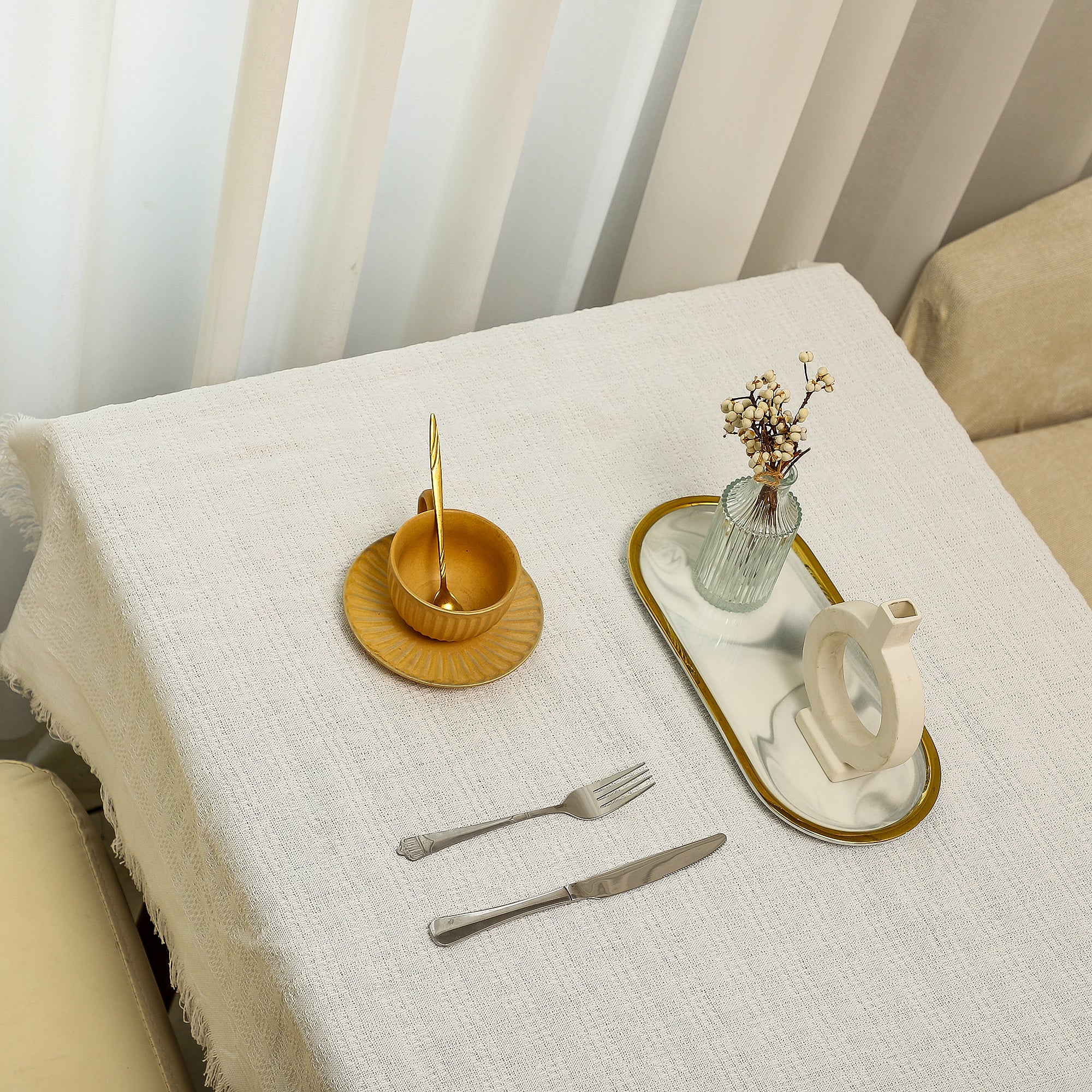 Solid Color Tablecloth Small Round Table Light Luxury High-Grade Fringe Solid Color Tablecloth-A Loves Gift