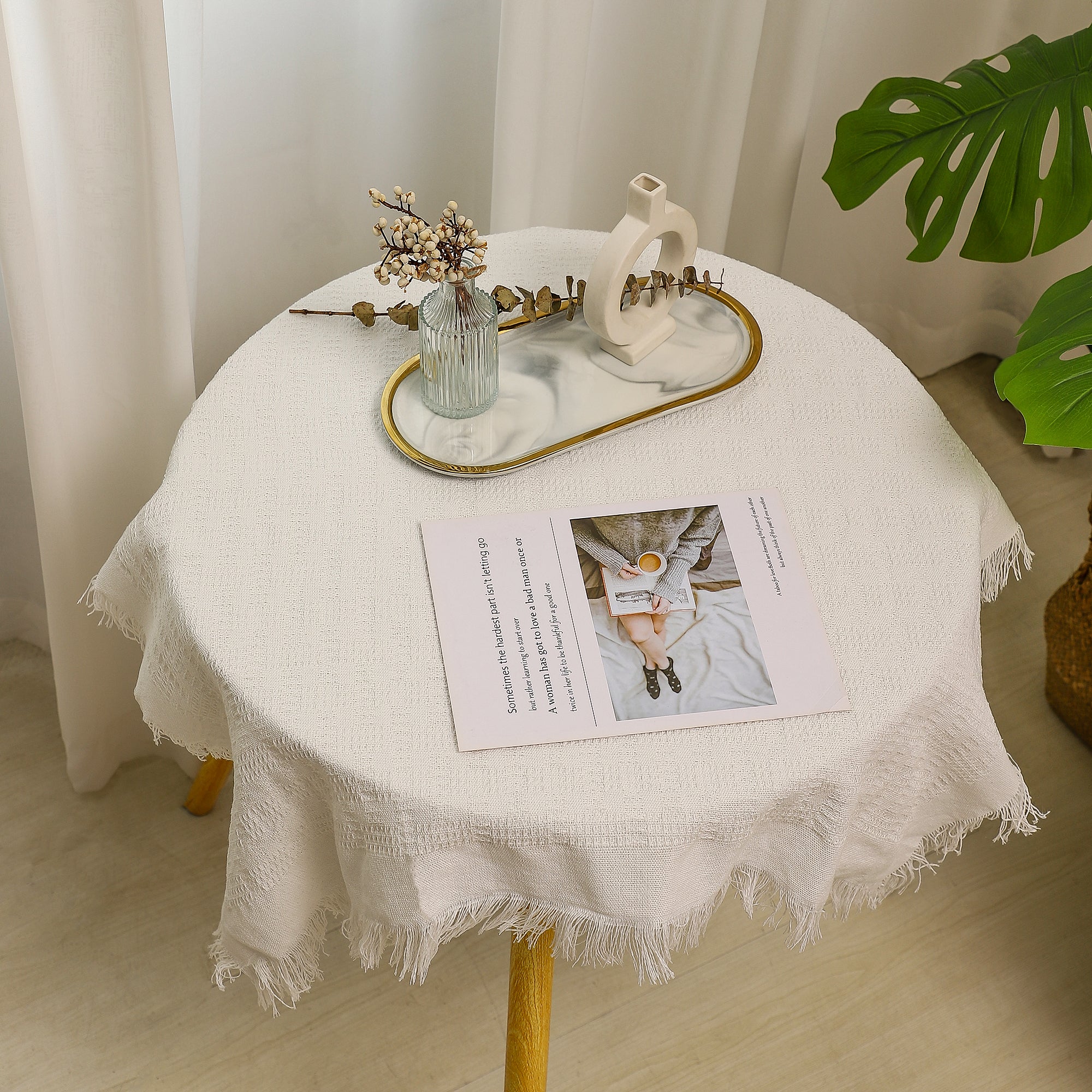 Solid Color Tablecloth Small Round Table Light Luxury High-Grade Fringe Solid Color Tablecloth-A Loves Gift