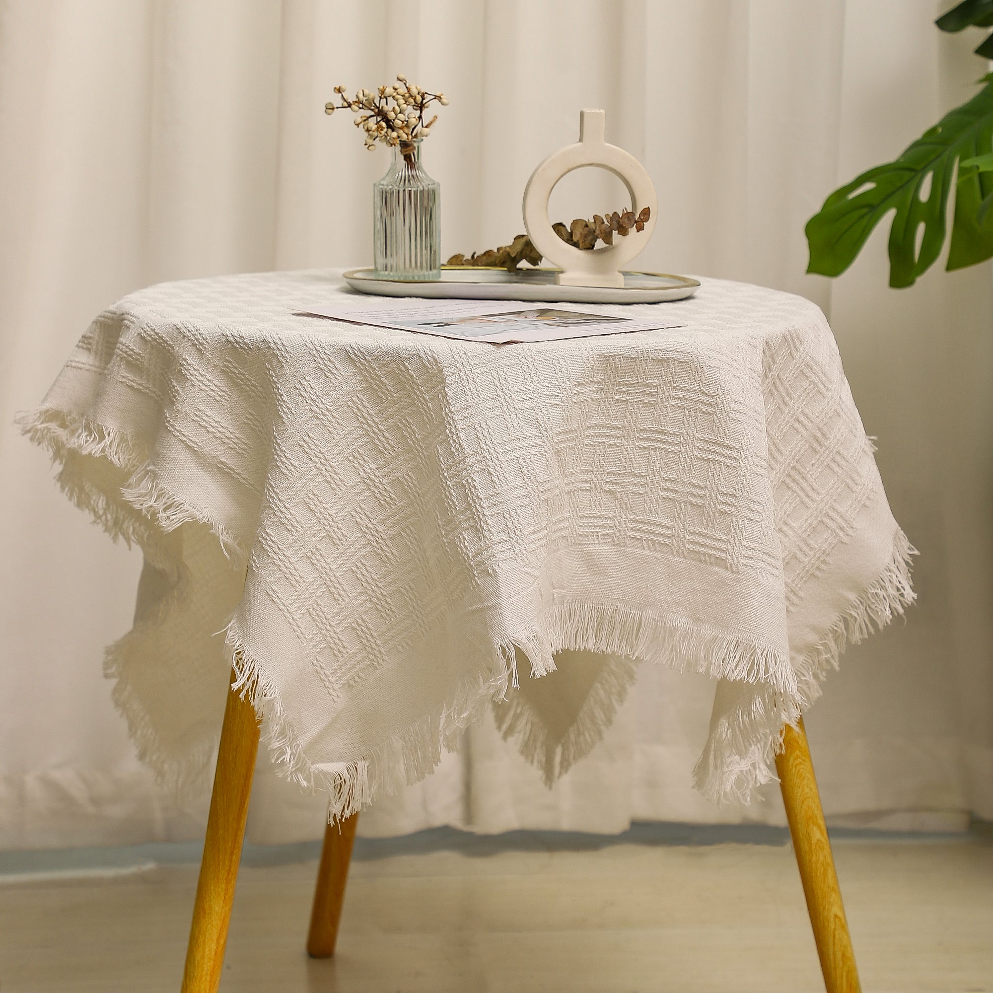 Solid Color Tablecloth Small Round Table Light Luxury High-Grade Fringe Solid Color Tablecloth-A Loves Gift