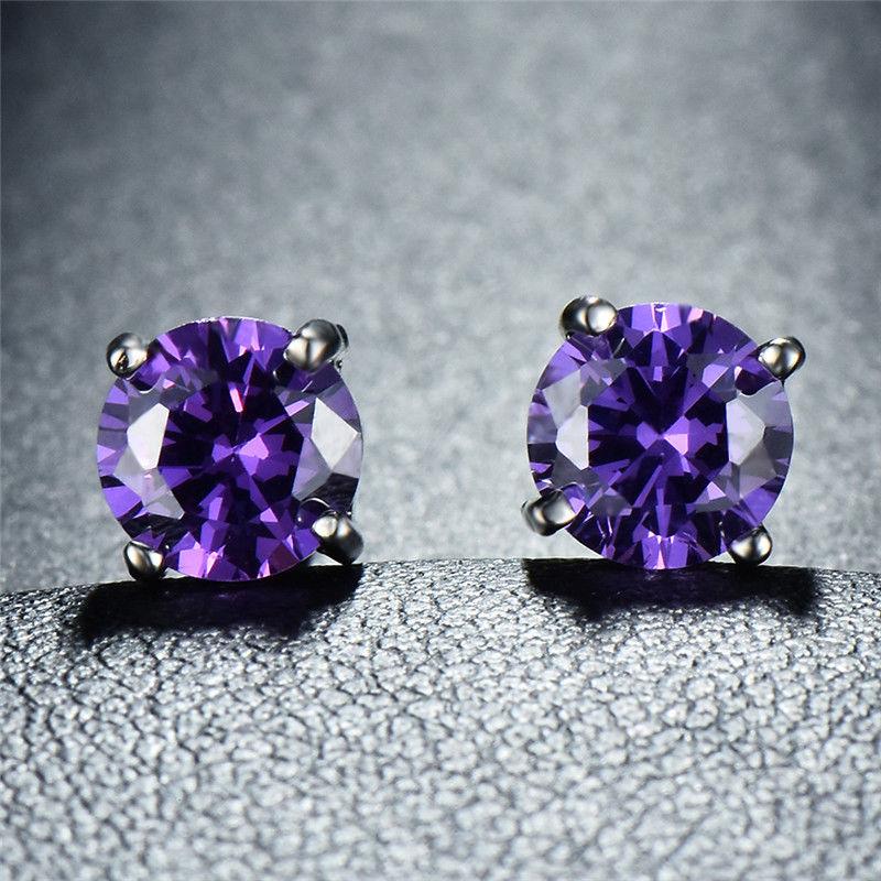 Amethyst Created Swarovski Crystal 6mm Stud Earring 14K White Gold Plated - 1.00 CT, Earring, Riakoob Jewelry, Riakoob Jewelry  jewelryjewelry deals, swarovski crystal jewelry, groupon jewelry,, jewelry for mom,