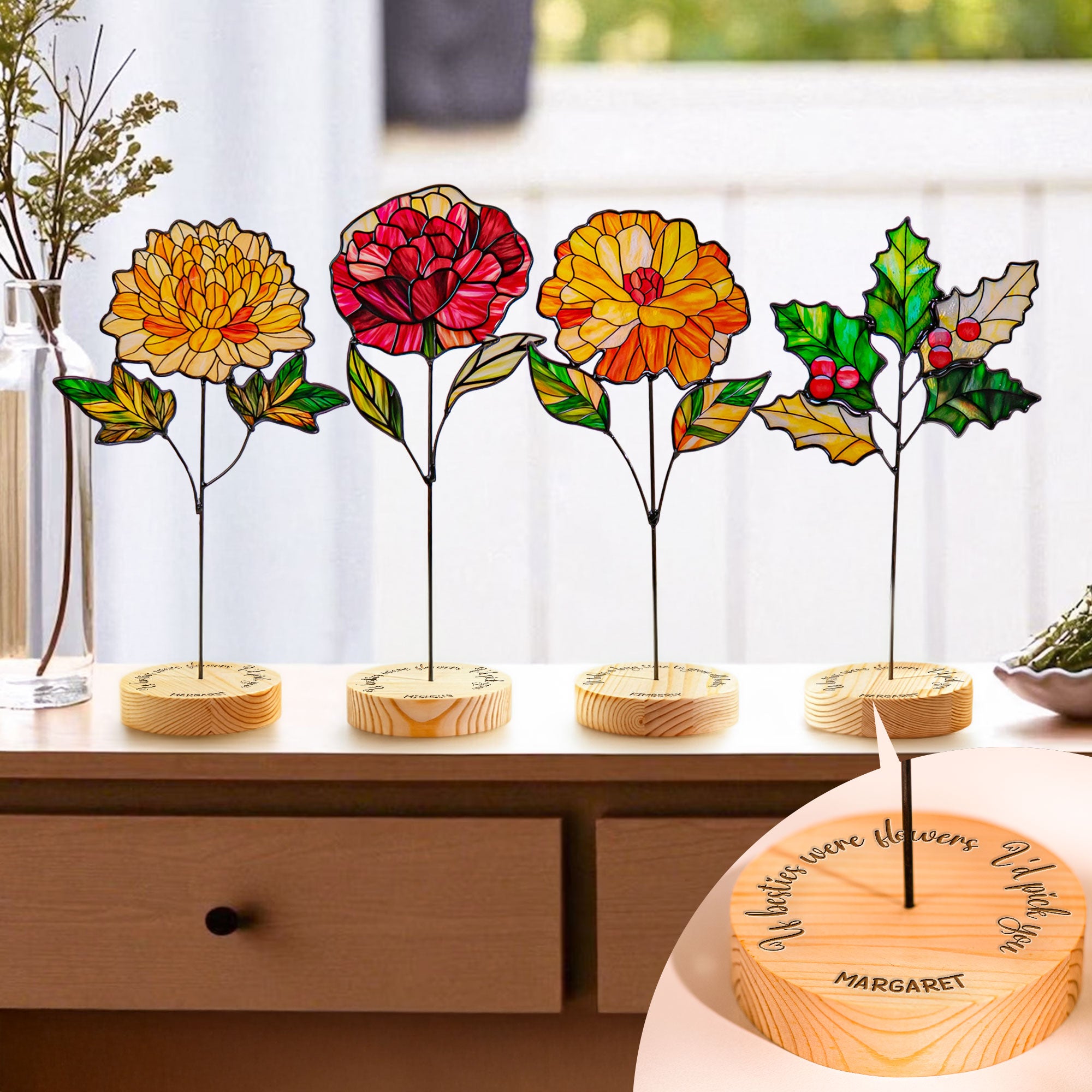 If Besties Were Flowers I'd Pick You - Custom Stained Glass Birth Flower Suncatcher