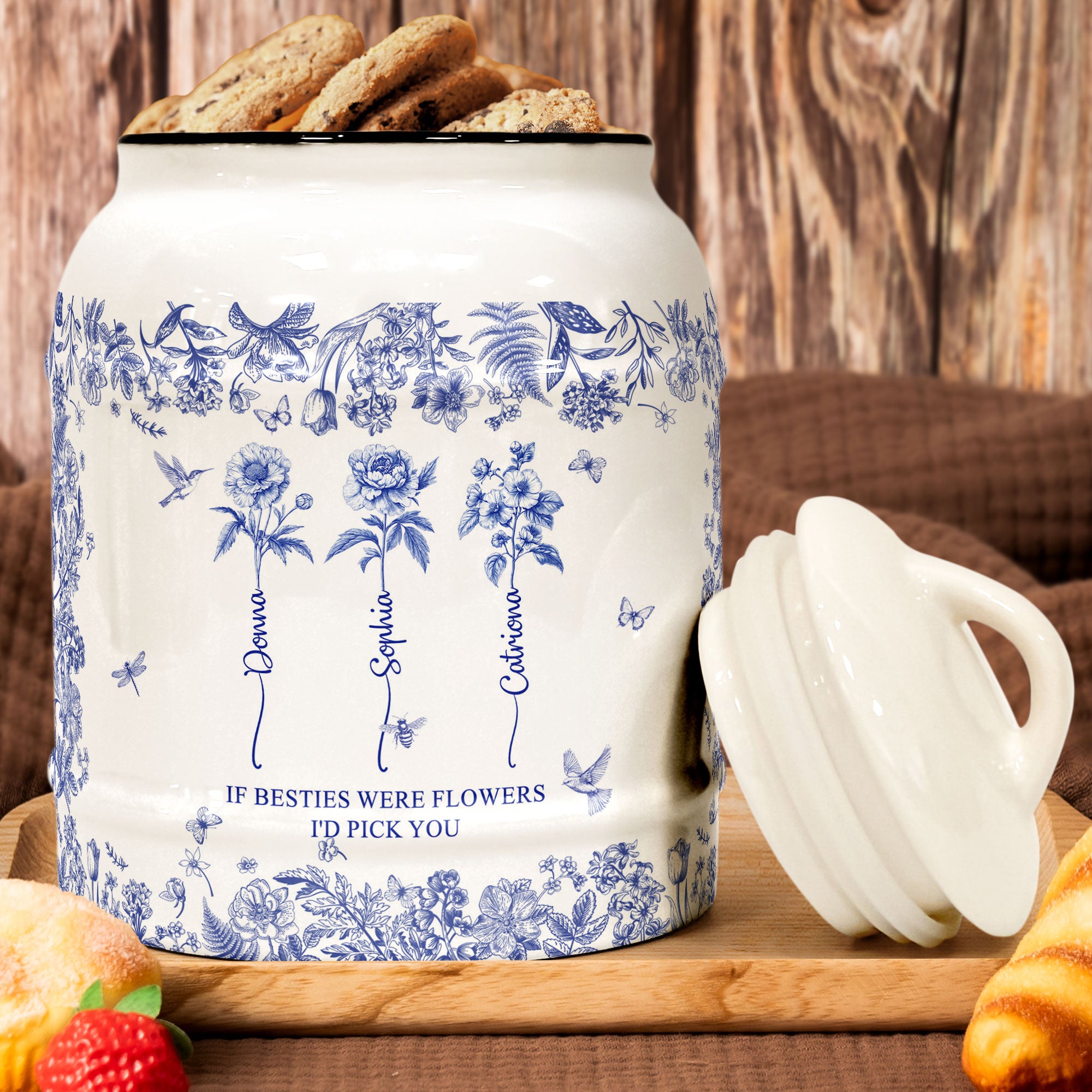 If Besties Were Flowers I'd Pick You - Toile De Jouy Birth Flower - Personalized Cookie Jar