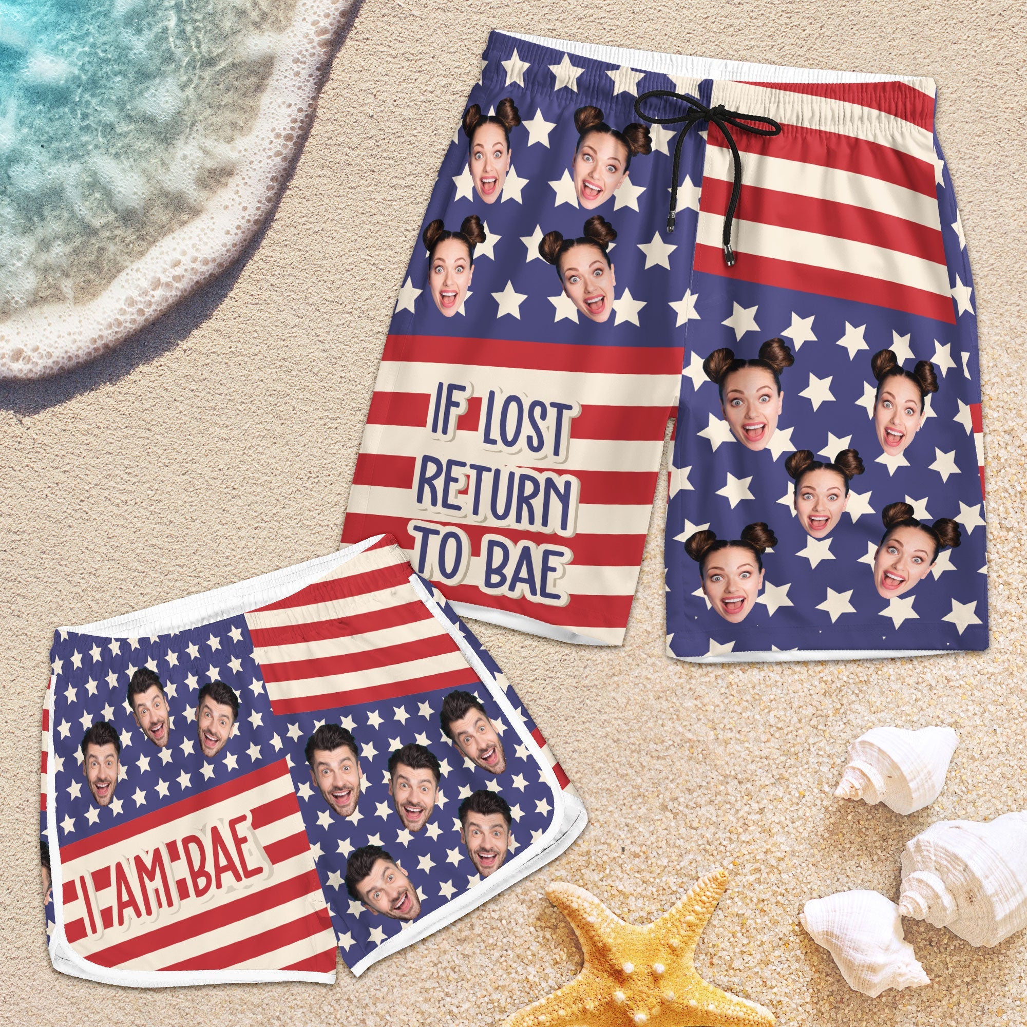 If Lost Return To Bae I Am Bae - Personalized Photo Couple Beach Shorts