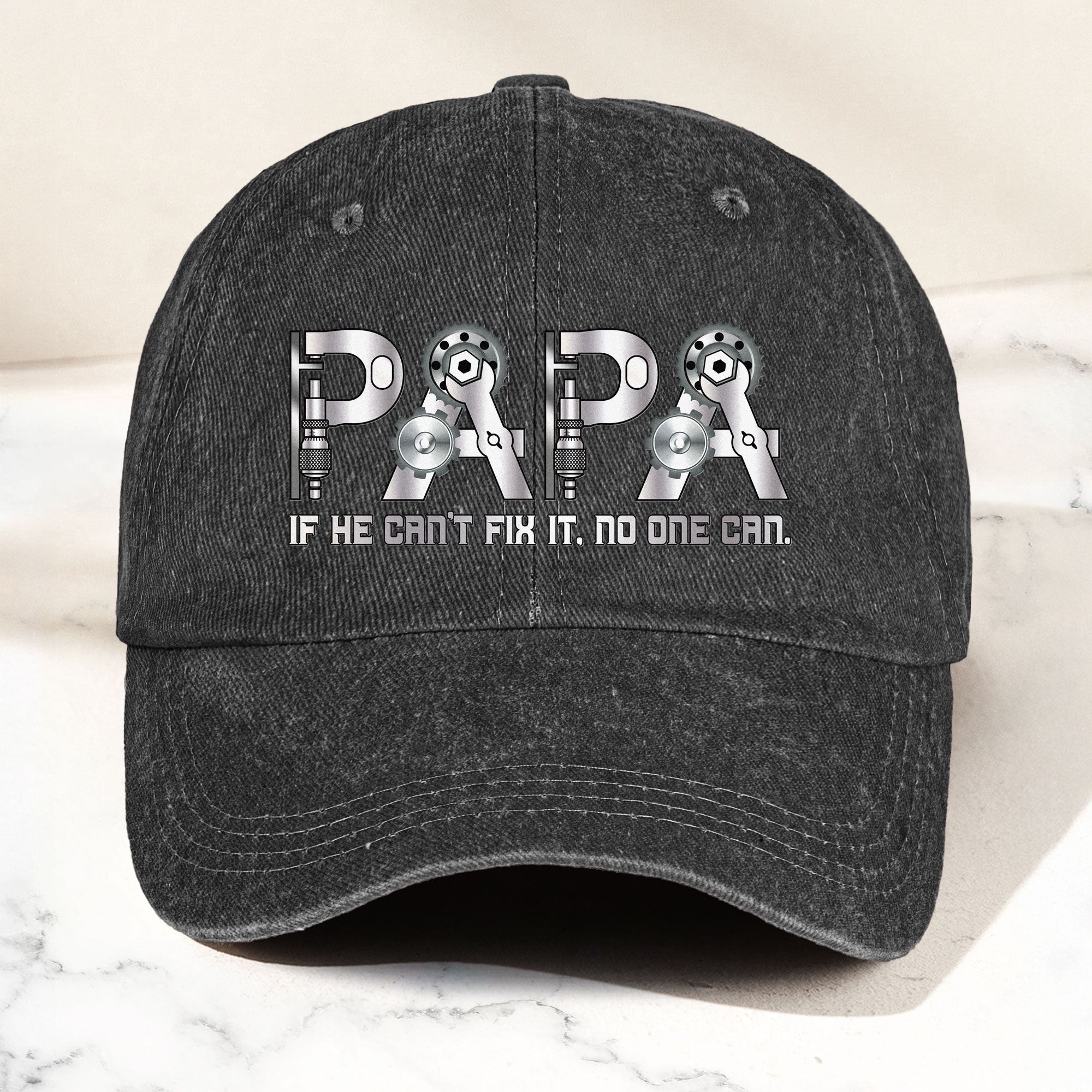 If Papa Can't Fix It No One Can - Personalized Distressed Denim Cap