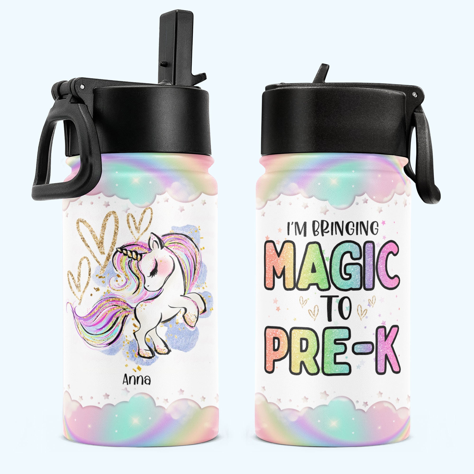 I'm Bringing Magic To School - Personalized Kids Water Bottle With Straw Lid