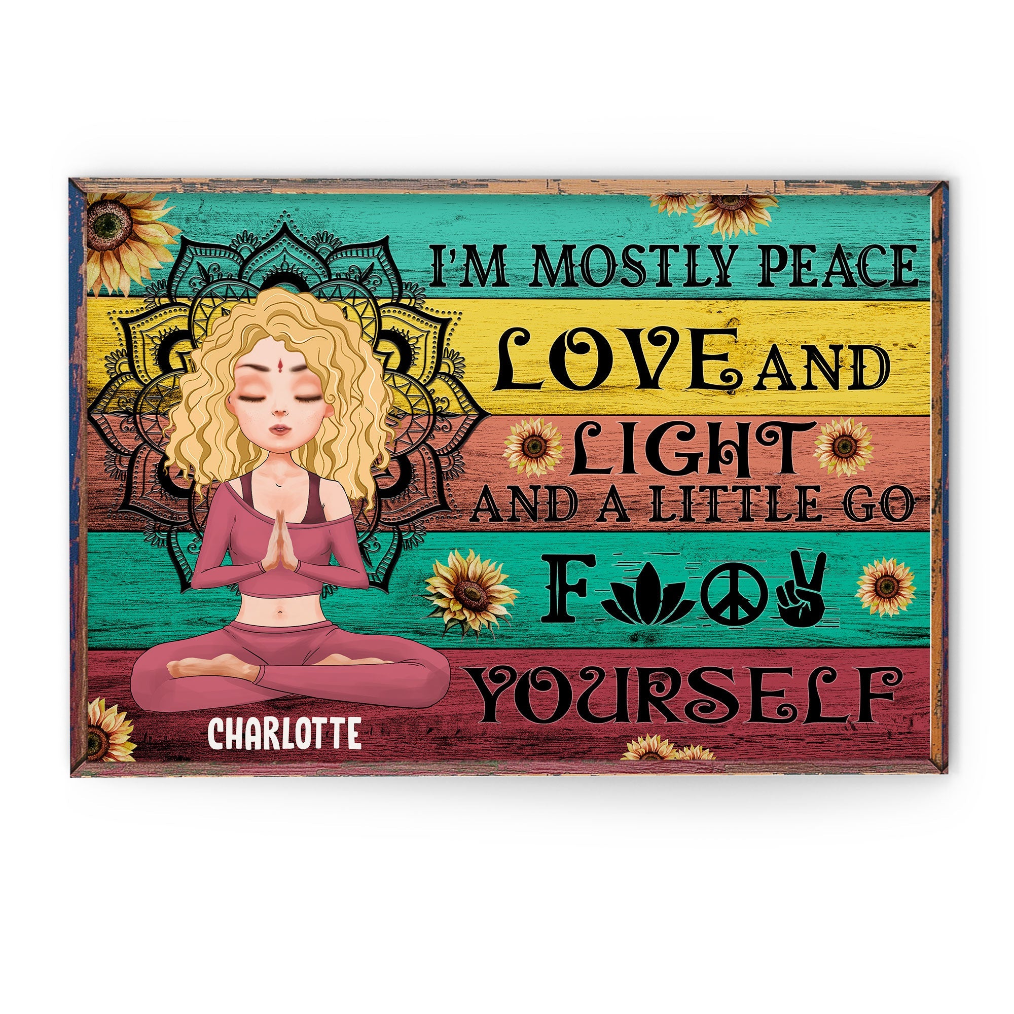 I'm Mostly Peace Love And Light - Personalized Poster/Wrapped Canvas - Gift For Yoga Lover - Yoga Girl Illustration