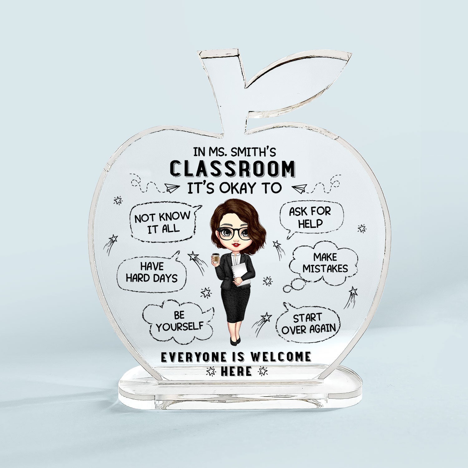 In Teacher Classroom - Personalized Apple Shaped Acrylic Plaque