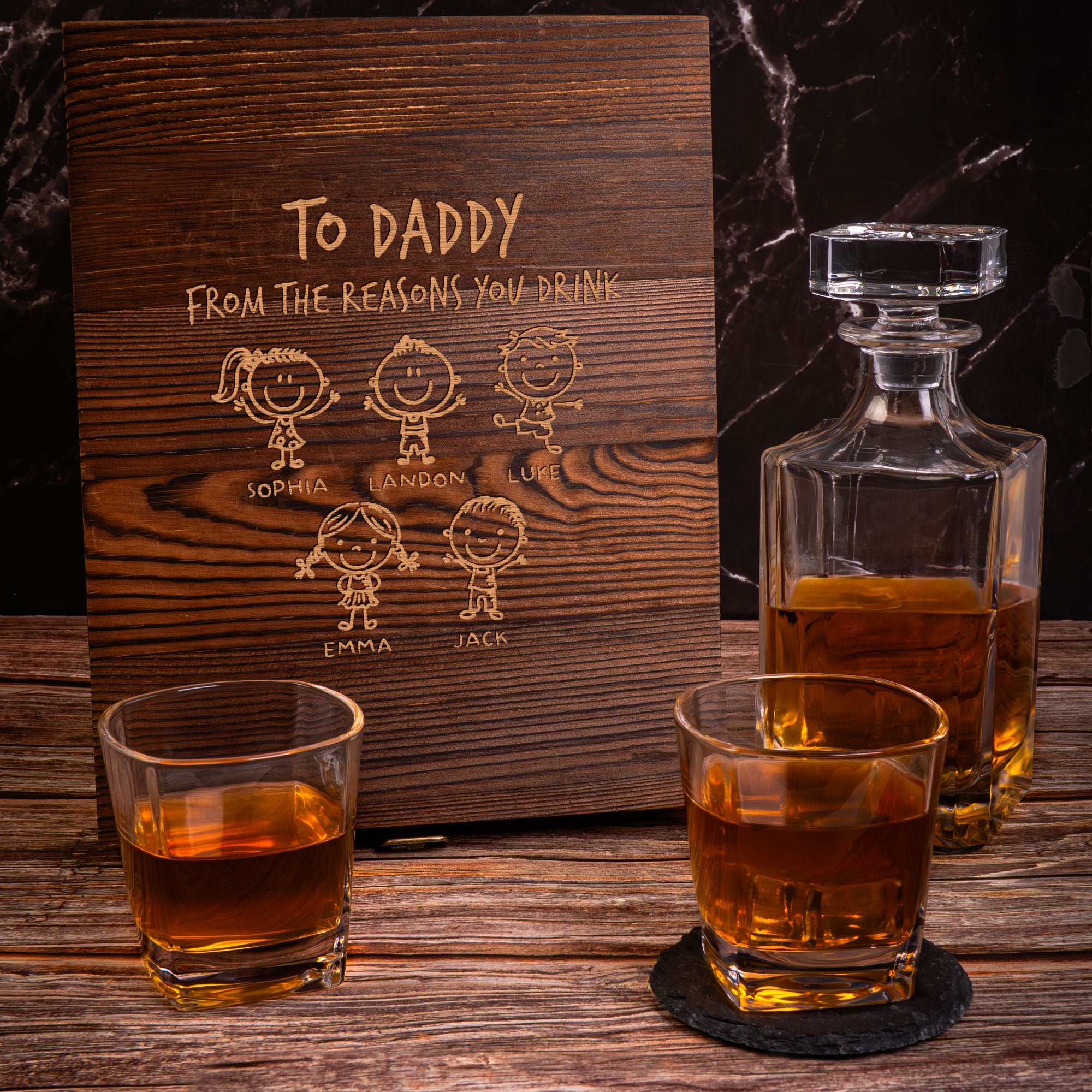 Whiskey Gift For Dad From The Reasons You Drink - Personalized Whiskey Decanter Set