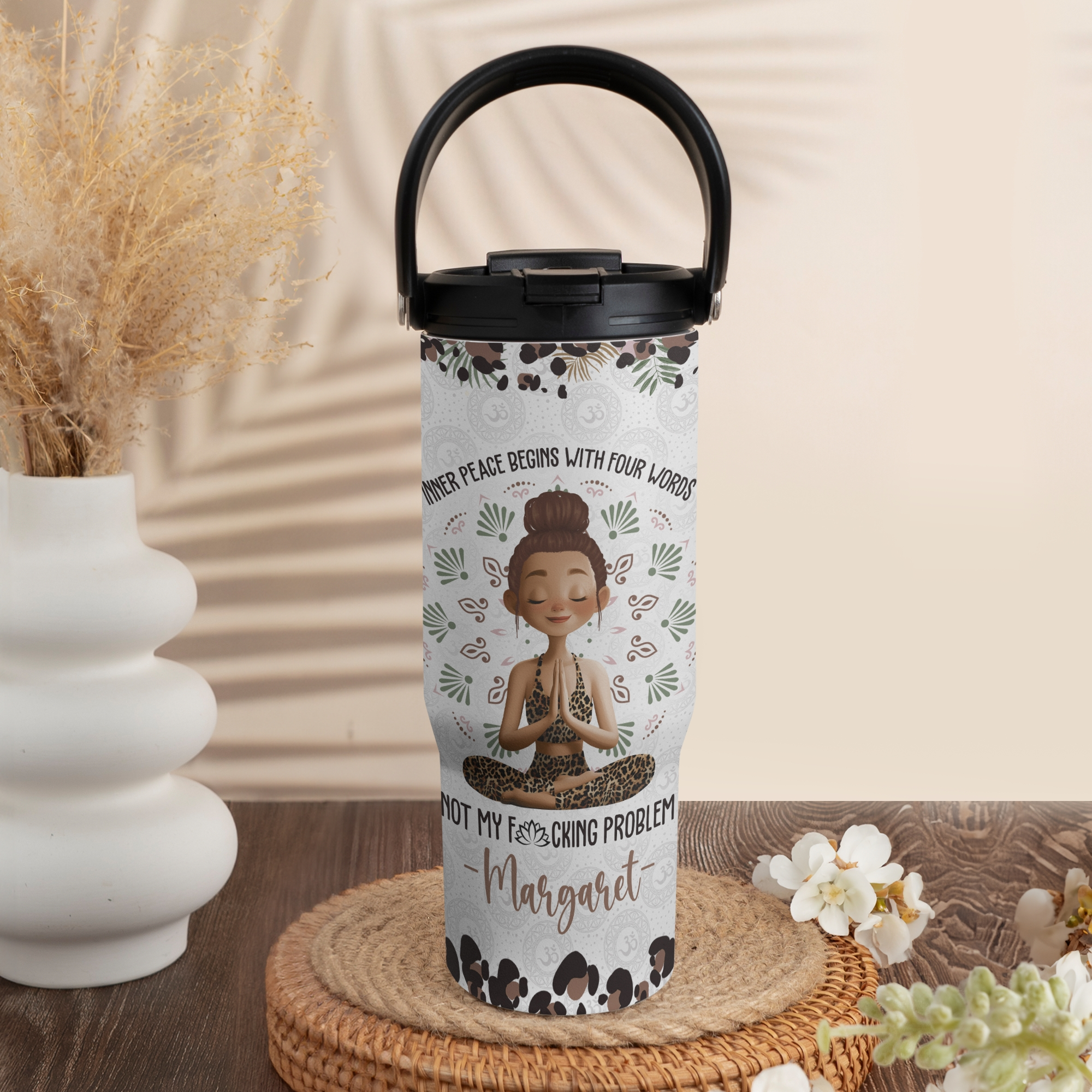 Inner Peace Begins With Four Words - Personalized 30oz Tumbler With Handle