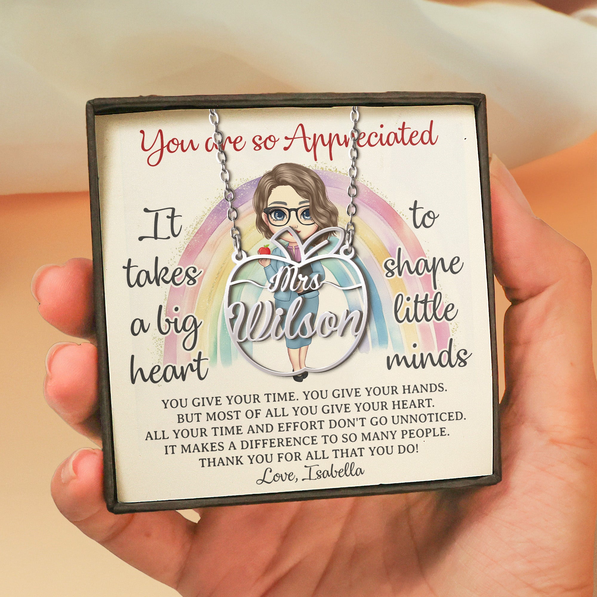 It Takes A Big Heart To Shape Little Minds - Custom Name Necklace