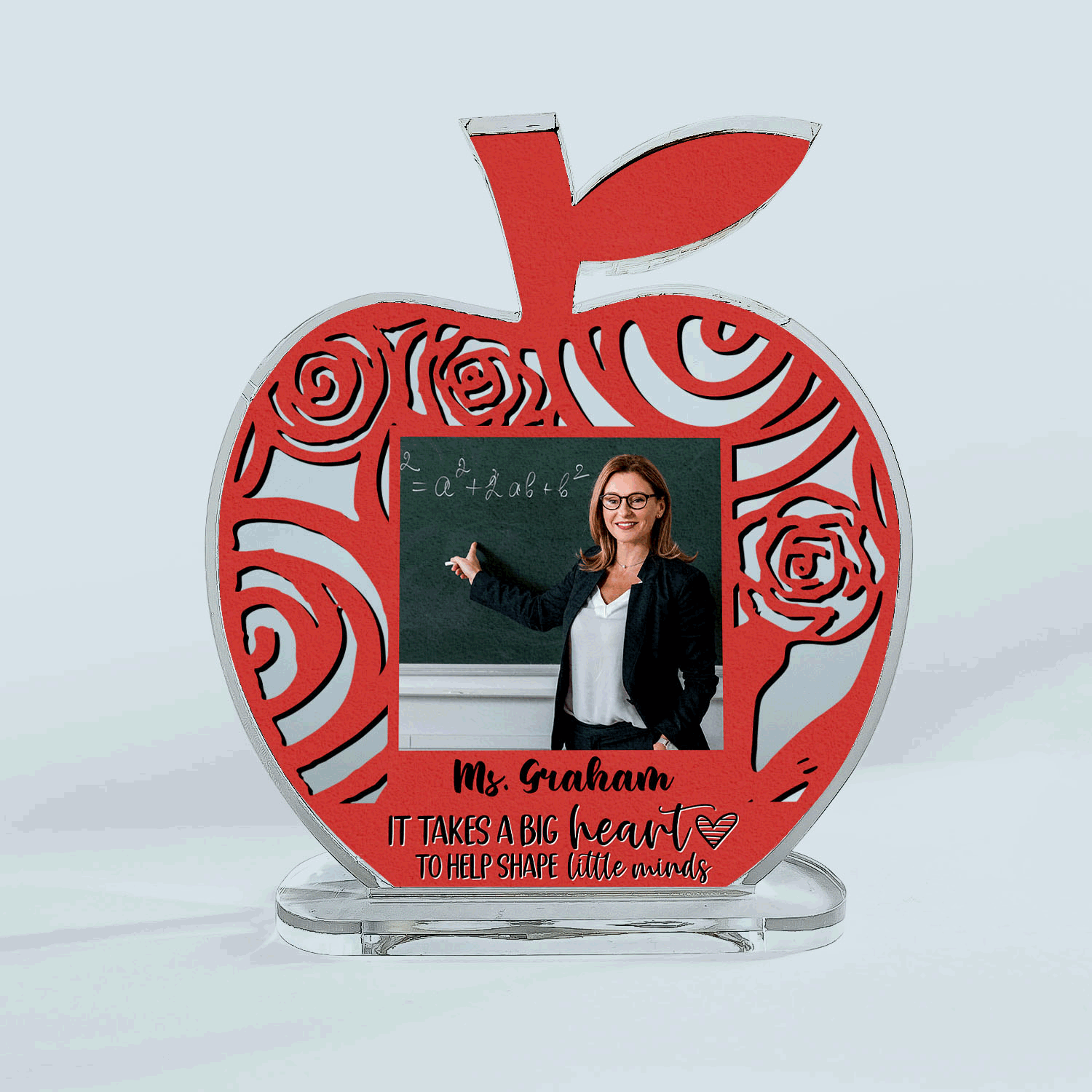 It Takes A Big Heart To Shape Little Minds - Personalized Apple Shaped Acrylic Photo Plaque - Birthday, School Leaving, Year End, Appreciation Gift For Teachers, Teacher Assistants - From Students & Family