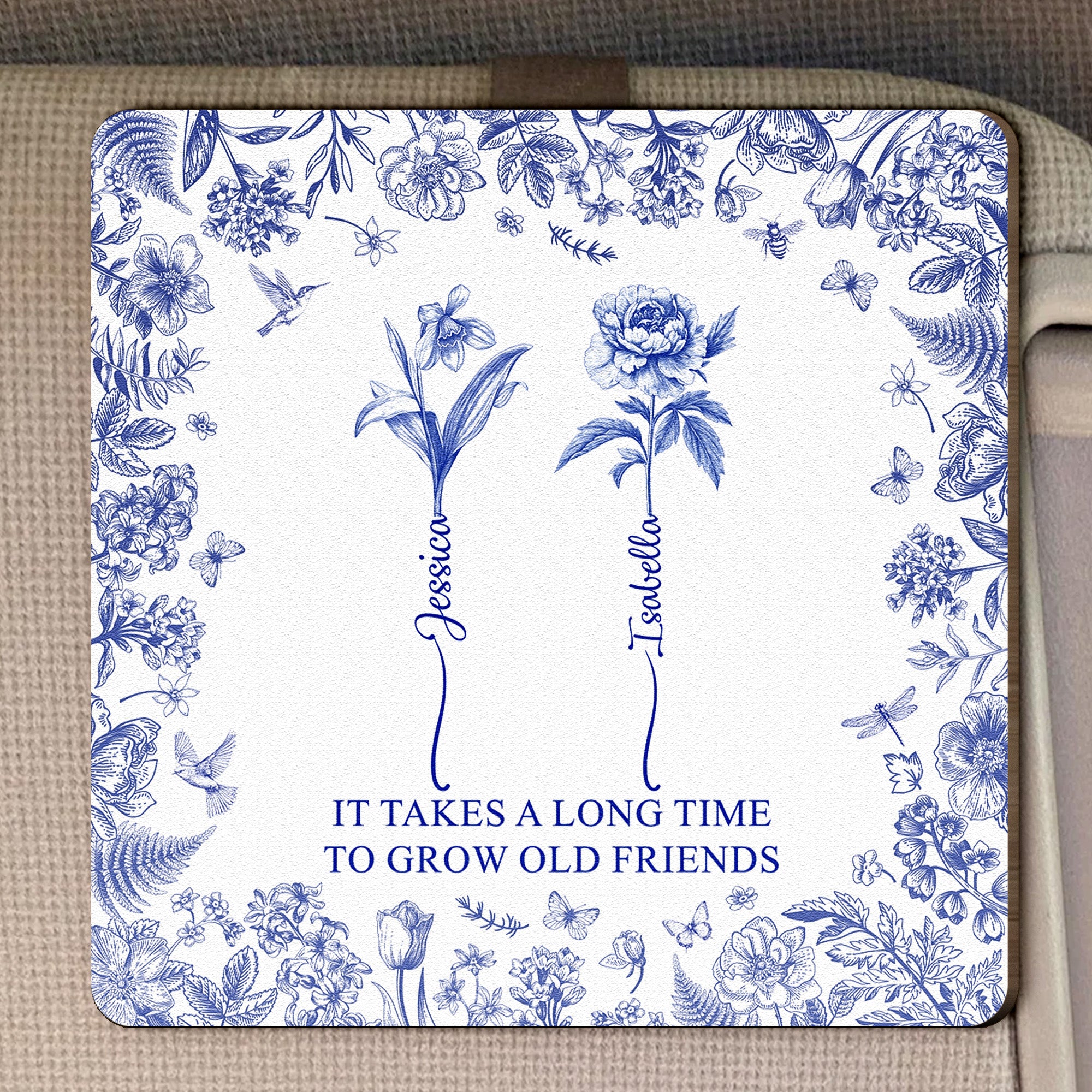 It Takes A Long Time To Grow Old Friends Custom Birth Flower - Personalized Wooden Car Visor Clip