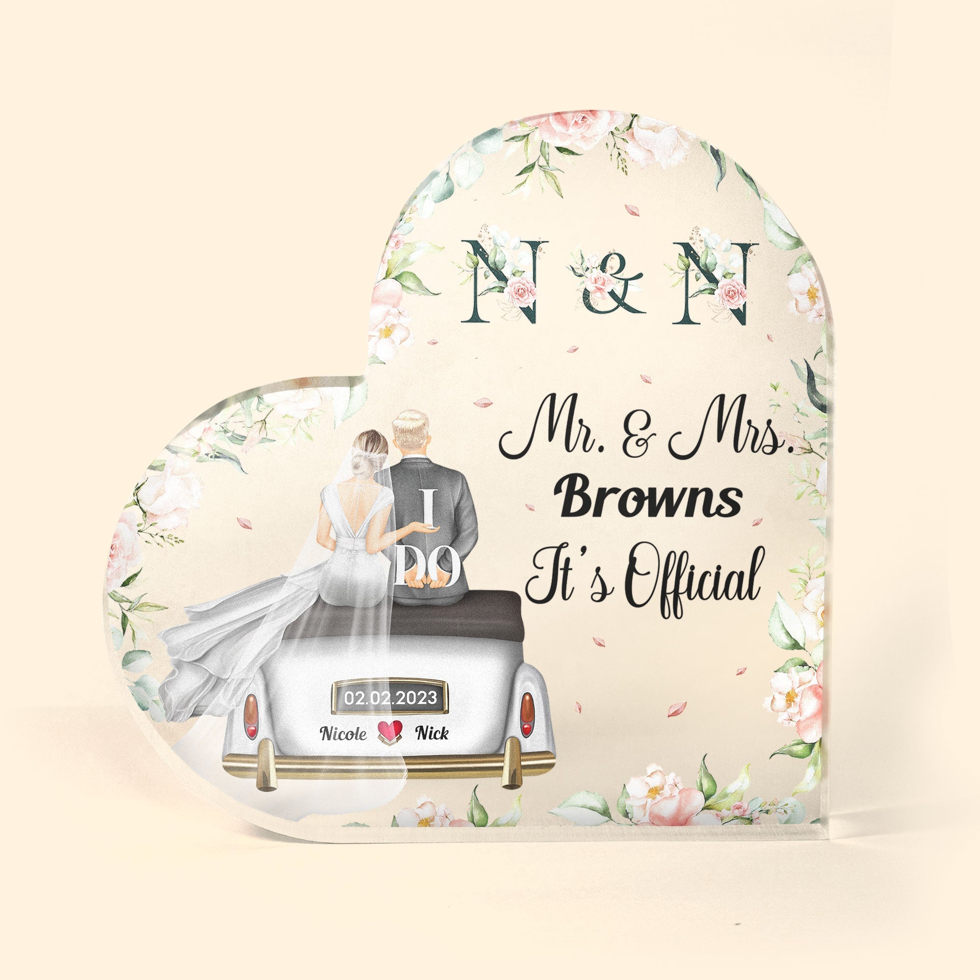 It's Official Mr. & Mrs. - Personalized Heart Shaped Acrylic Plaque