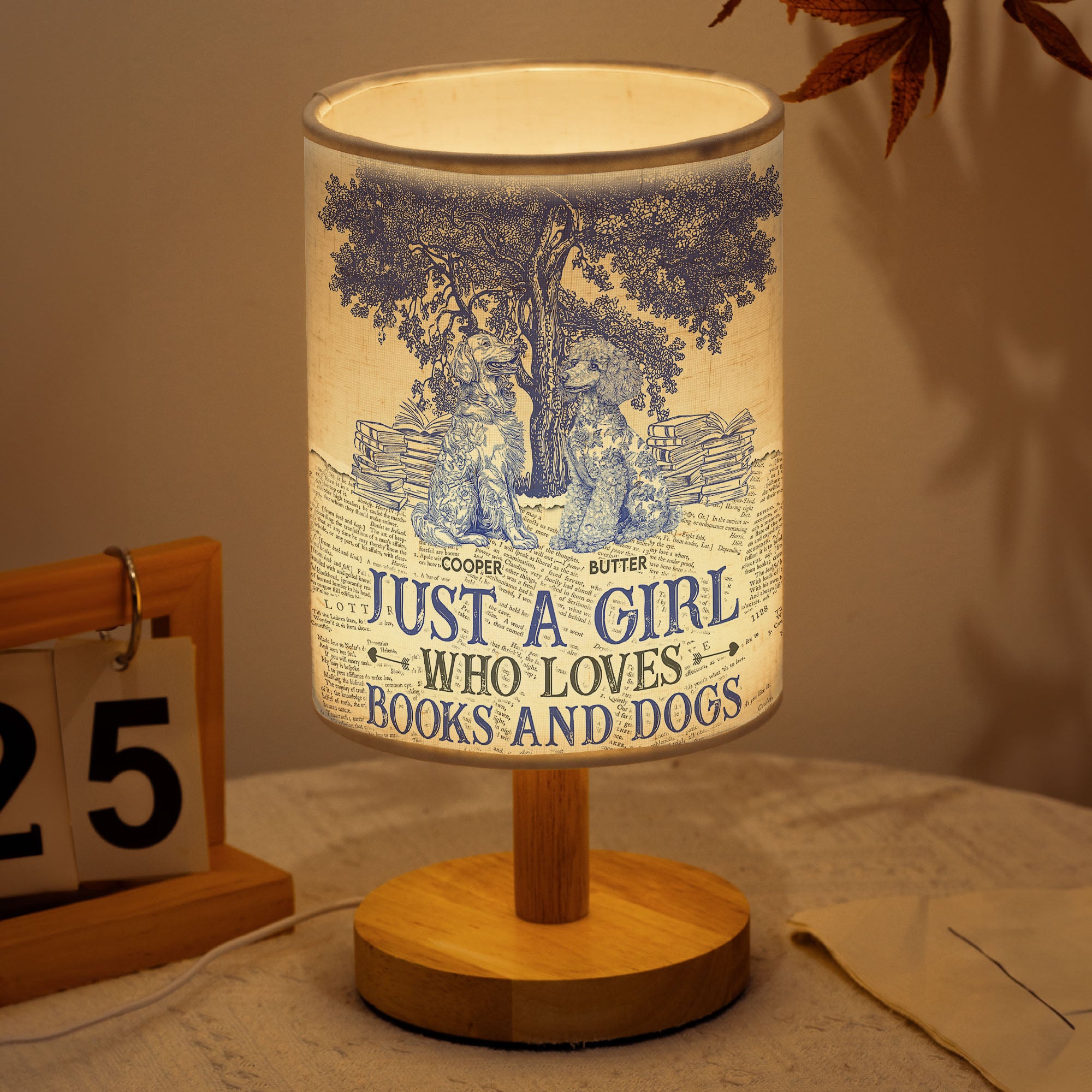 Just A Girl Who Loves Books And Dogs Toile De Jouy - Personalized Fabric Lamp