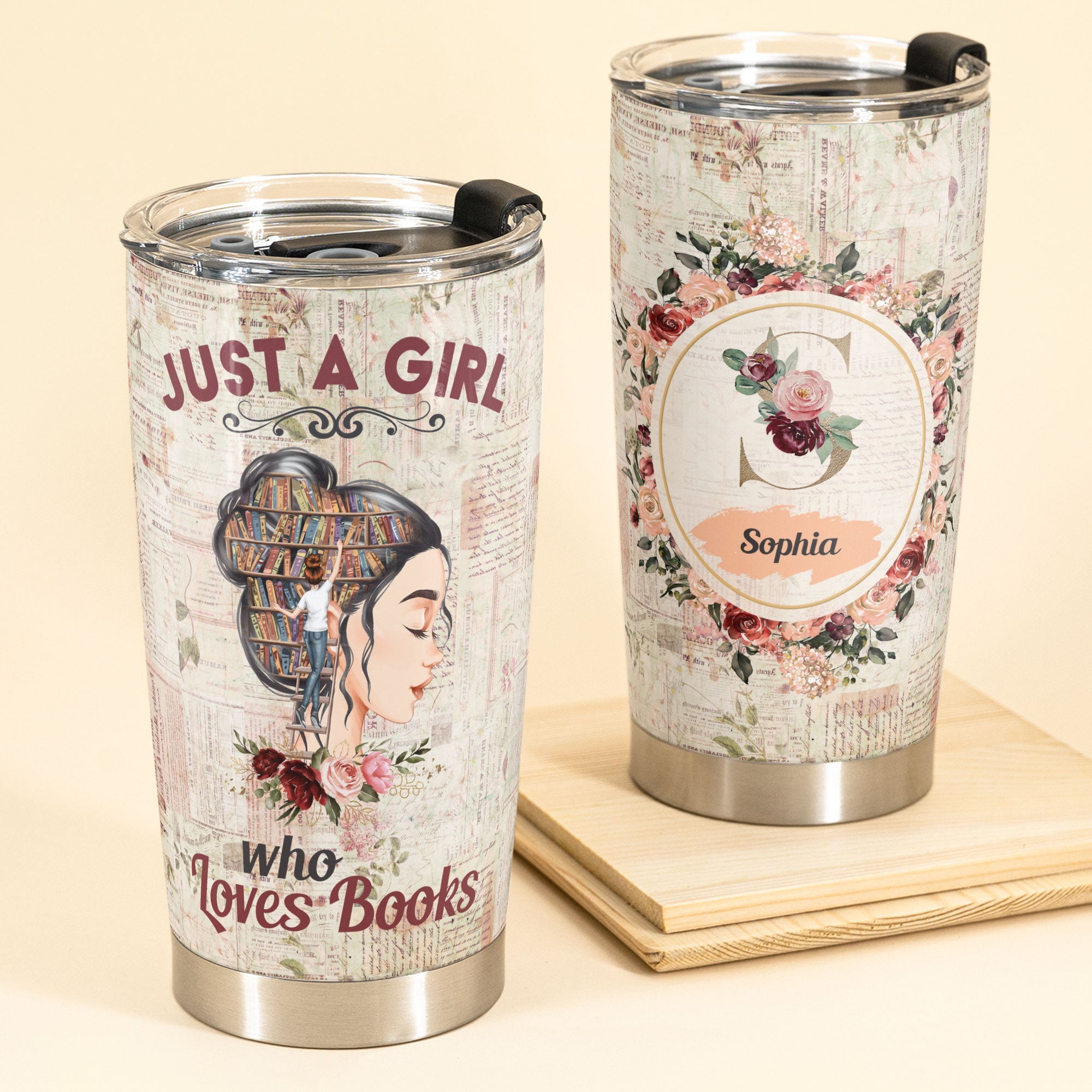 Just A Girl Who Loves Books - Personalized Monogram Tumbler Cup