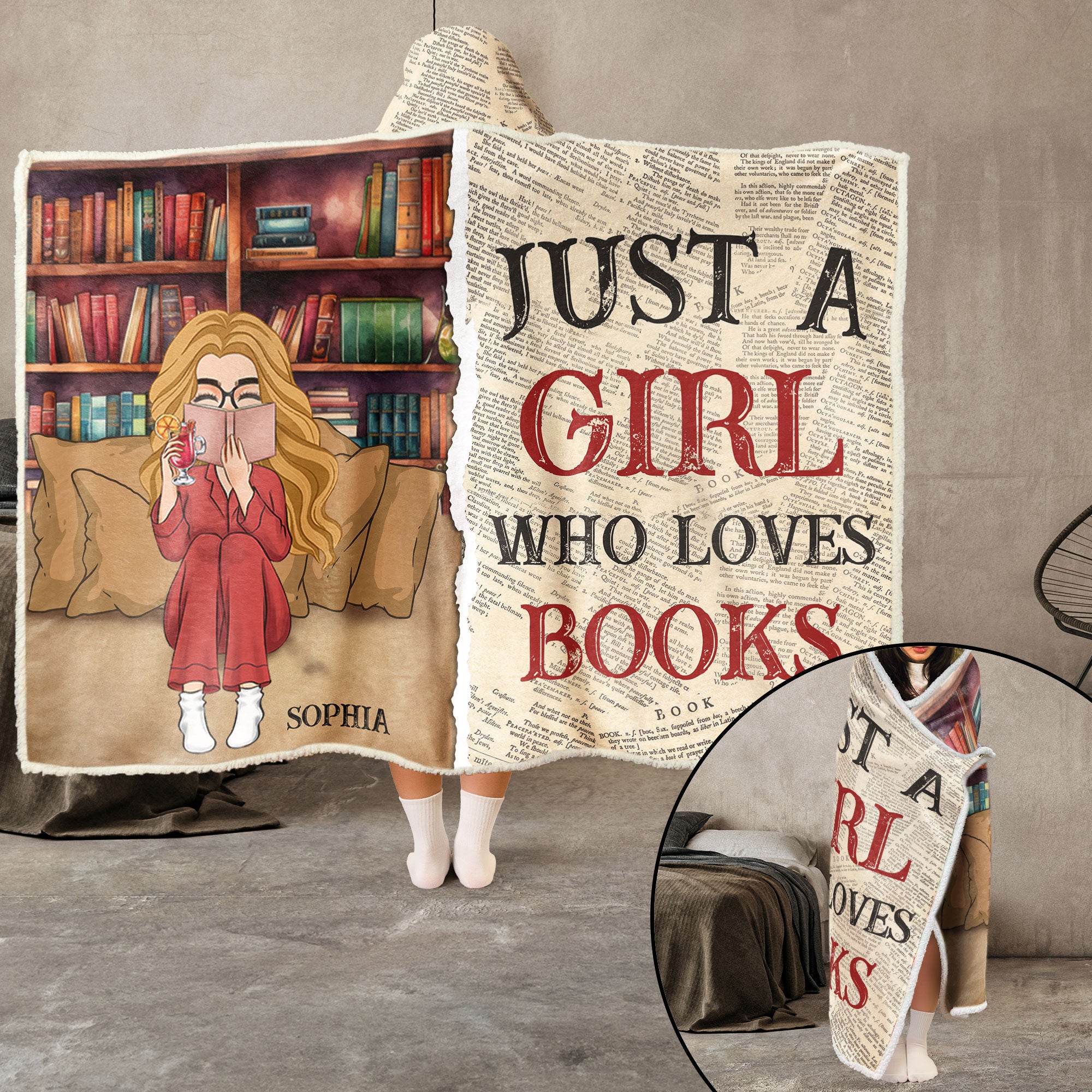 Just A Girl Who Loves Books - Personalized Wearable Blanket Hoodie - Gift For Daughter