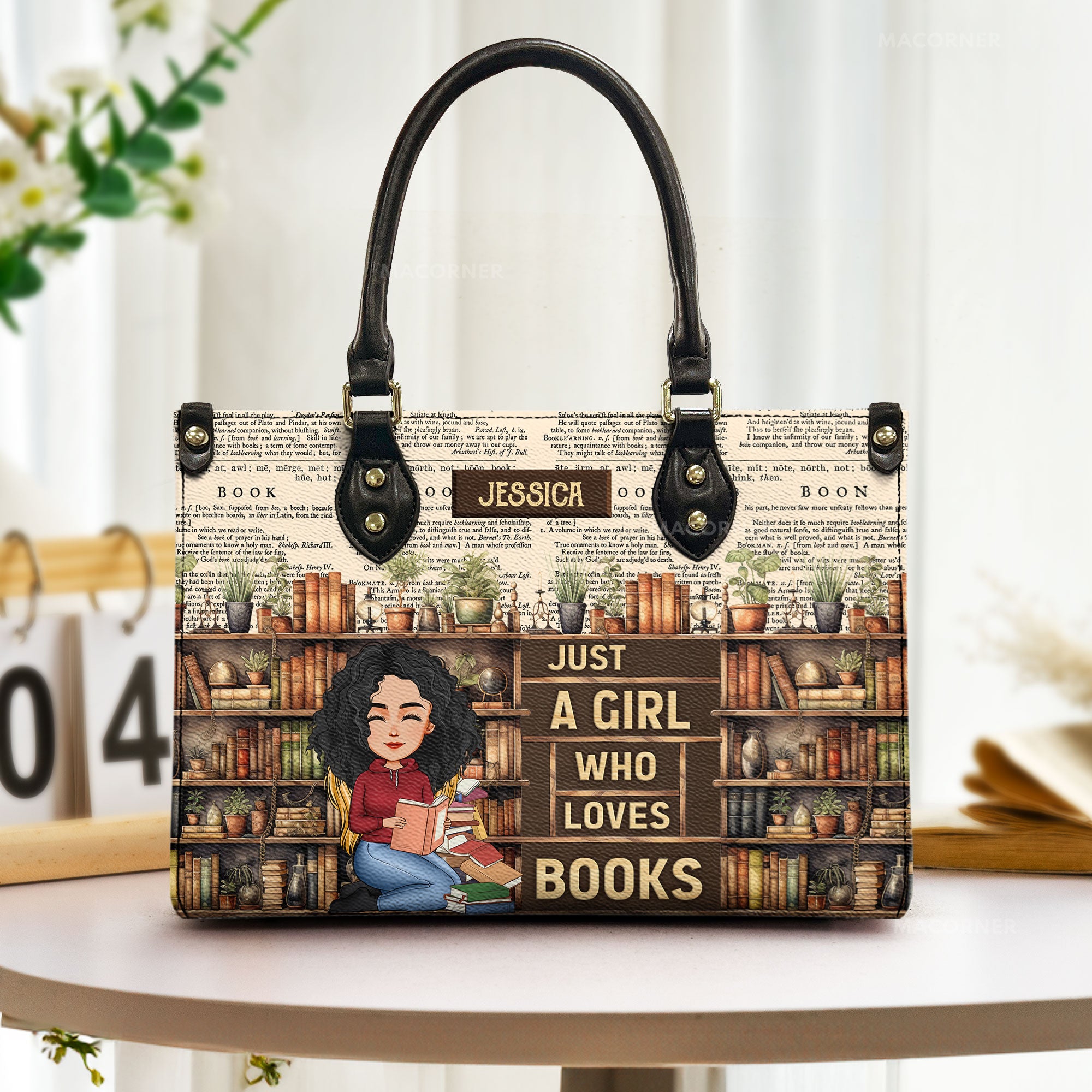Just A Girl Who Loves Books Vintage - Personalized Leather Bag