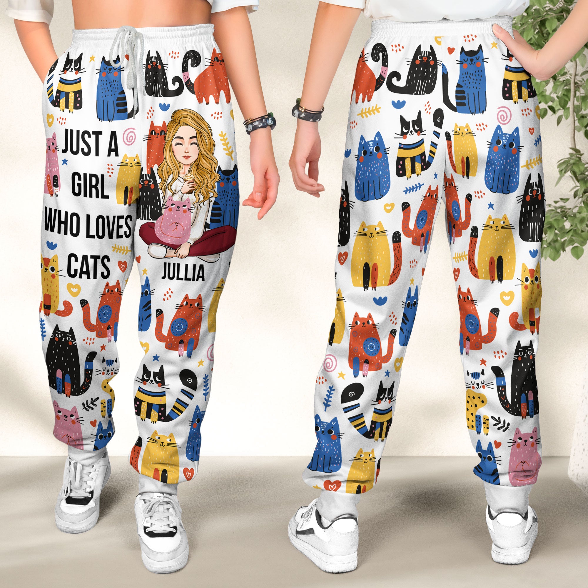 Just A Girl Who Loves Cats - Personalized Sweatpants