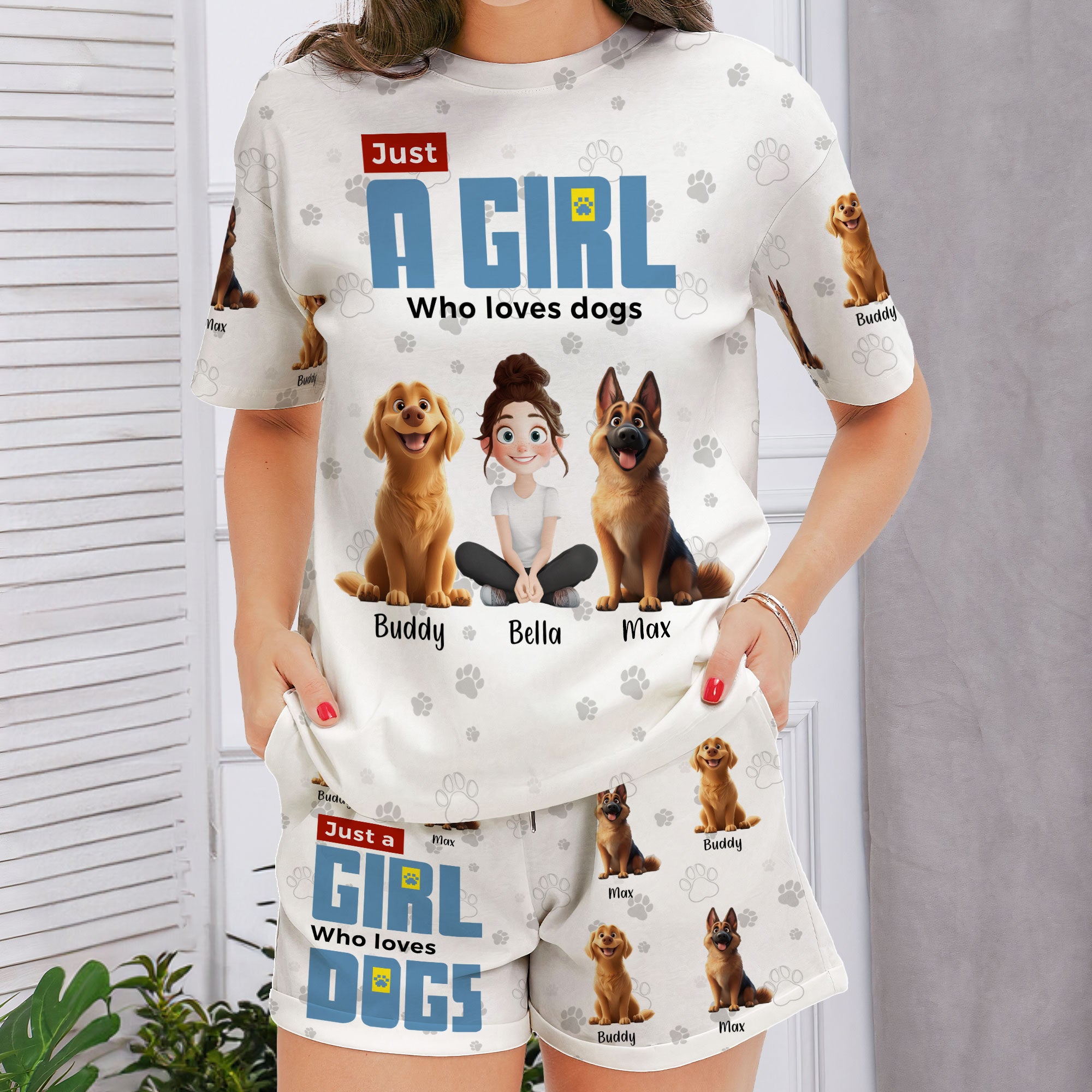 Just A Girl Who Loves Dogs - Personalized Pajama Shorts Set