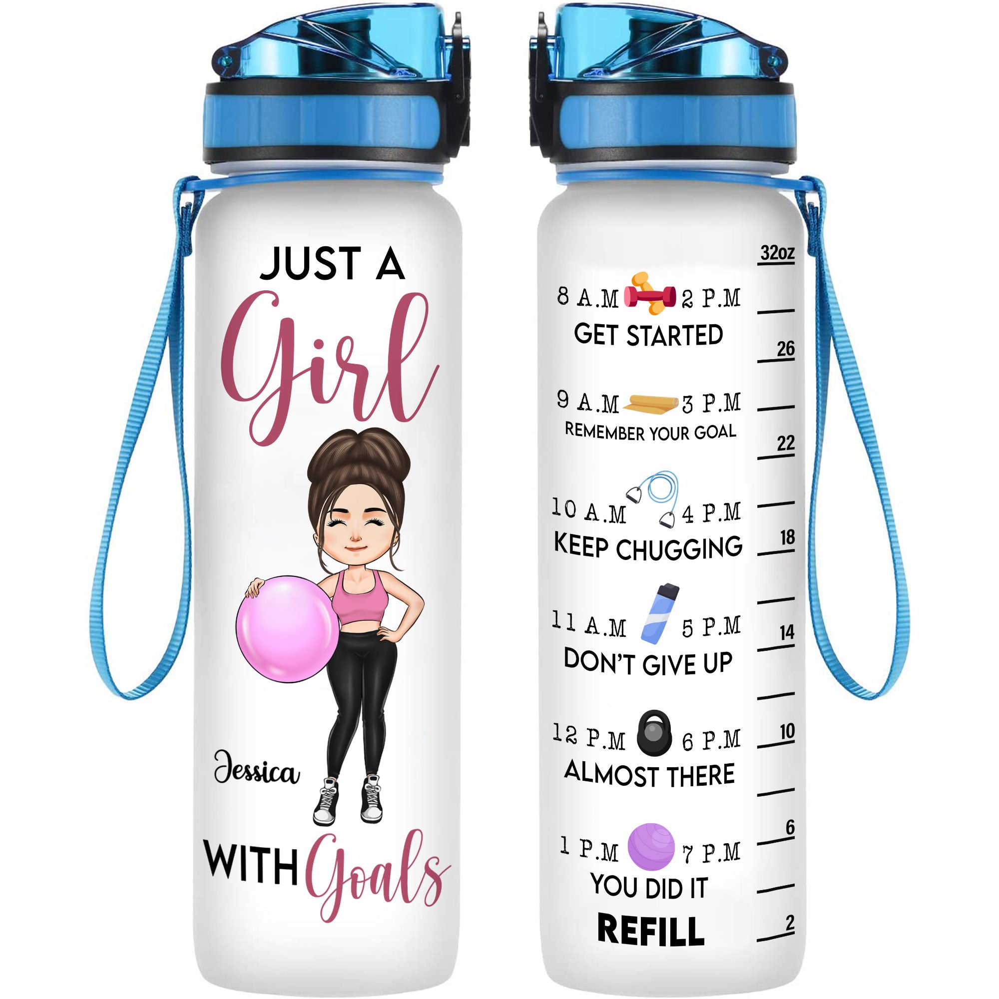 Just A Girl With Goals New Version - Personalized Water Bottle With Time Marker - Birthday, Motivation Gift For Her, Girl, Woman, Fitness Lovers, Gymer