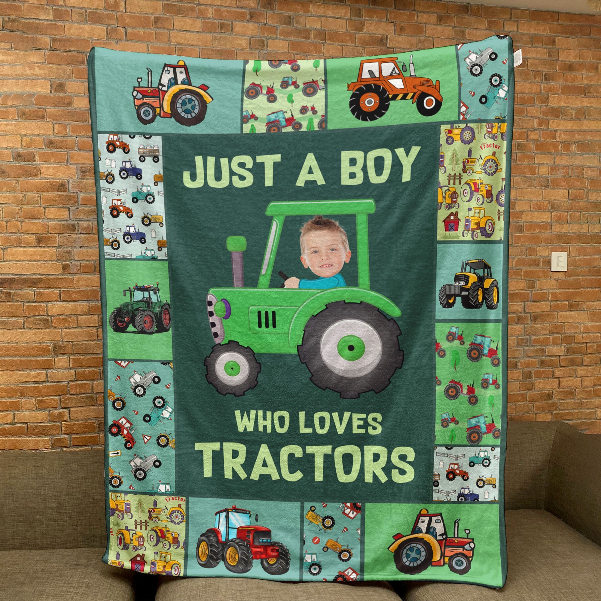Just A kid Who Loves Tractors - Personalized Baby Photo Blanket