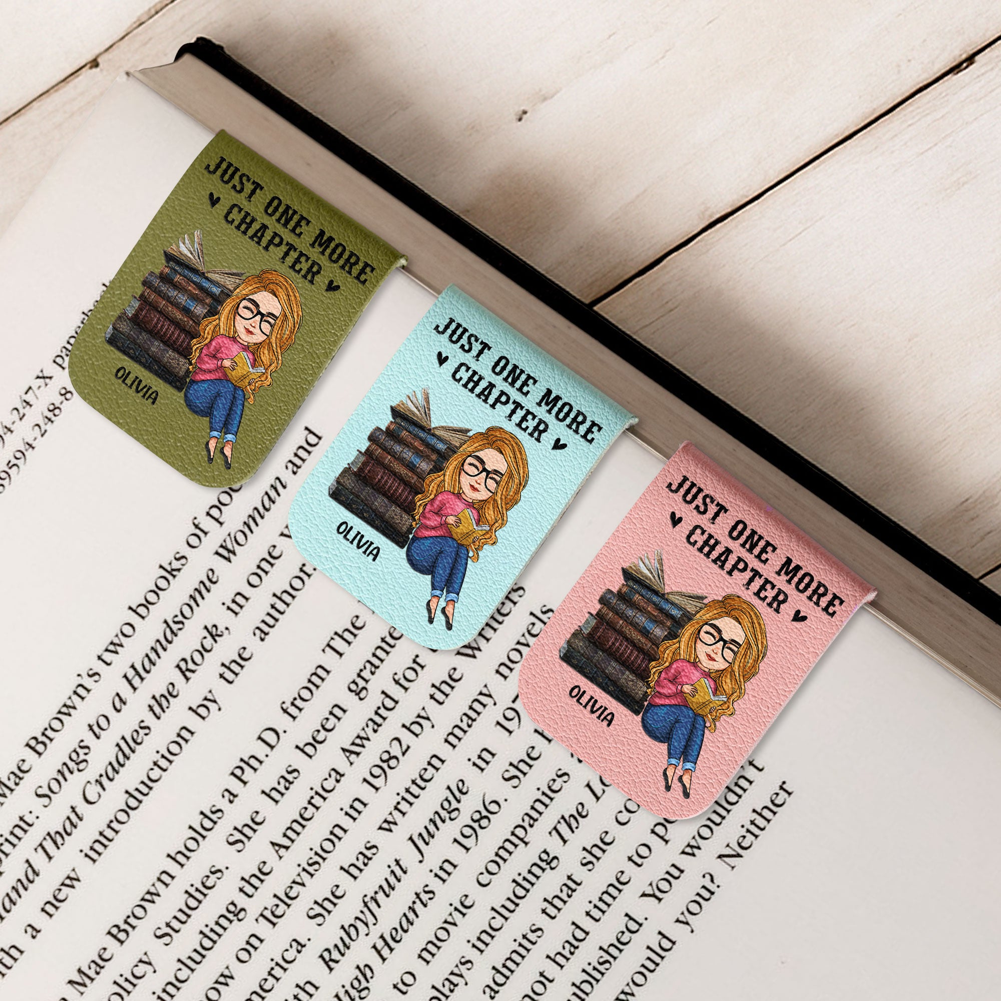 Just One More Chapter - Personalized Leather Magnetic Bookmark