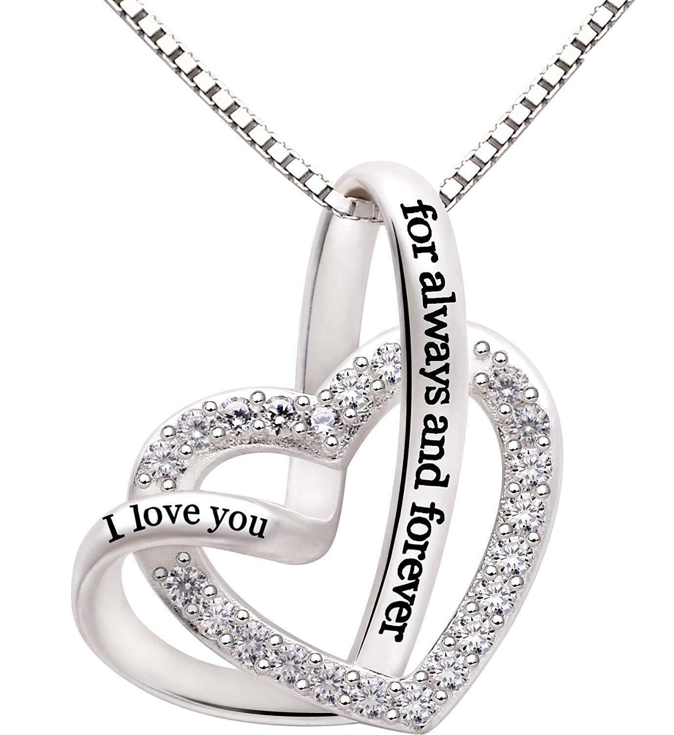 "I Love you Forever and Always" Heart Necklace Embellished with Swarovski Crystals in  Silvertone, Necklace, Riakoob Jewelry, Riakoob Jewelry  jewelryjewelry deals, swarovski crystal jewelry, groupon jewelry,, jewelry for mom,