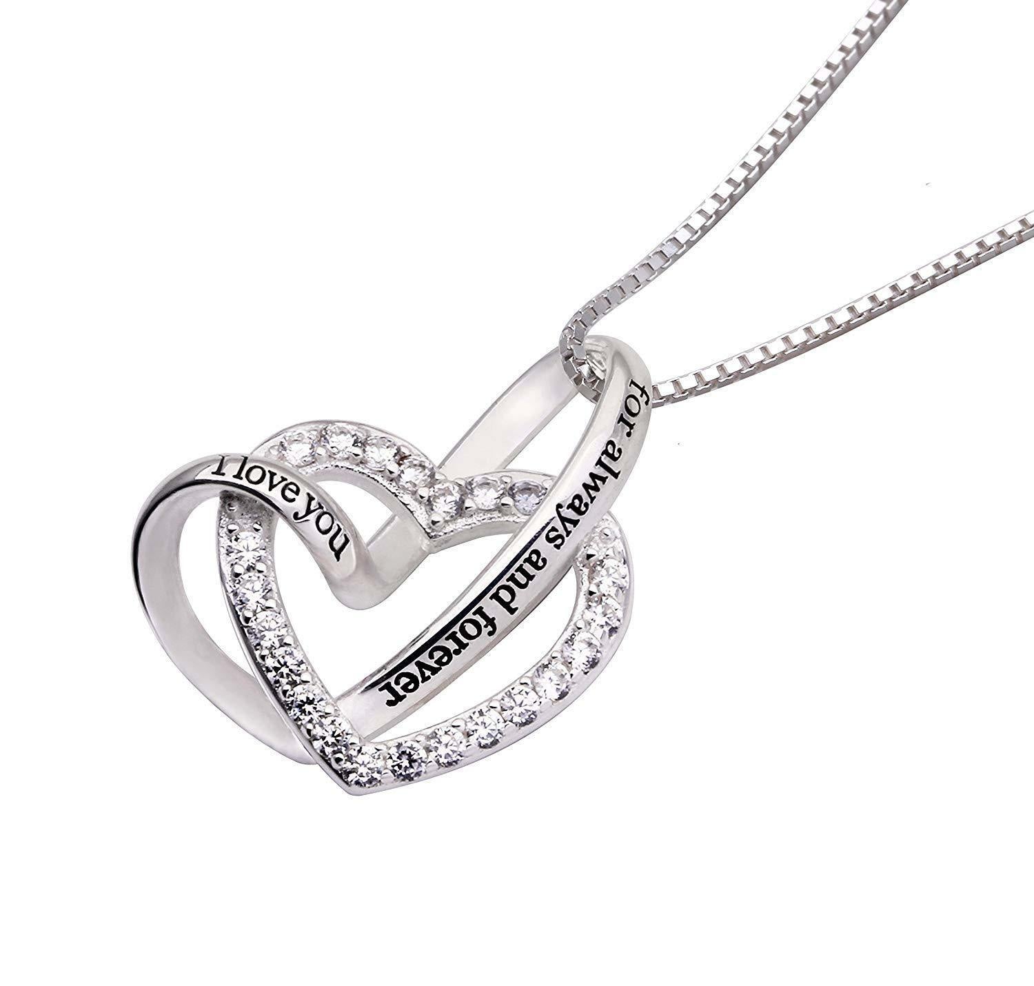 "I Love you Forever and Always" Heart Necklace Embellished with Swarovski Crystals in  Silvertone, Necklace, Riakoob Jewelry, Riakoob Jewelry  jewelryjewelry deals, swarovski crystal jewelry, groupon jewelry,, jewelry for mom,