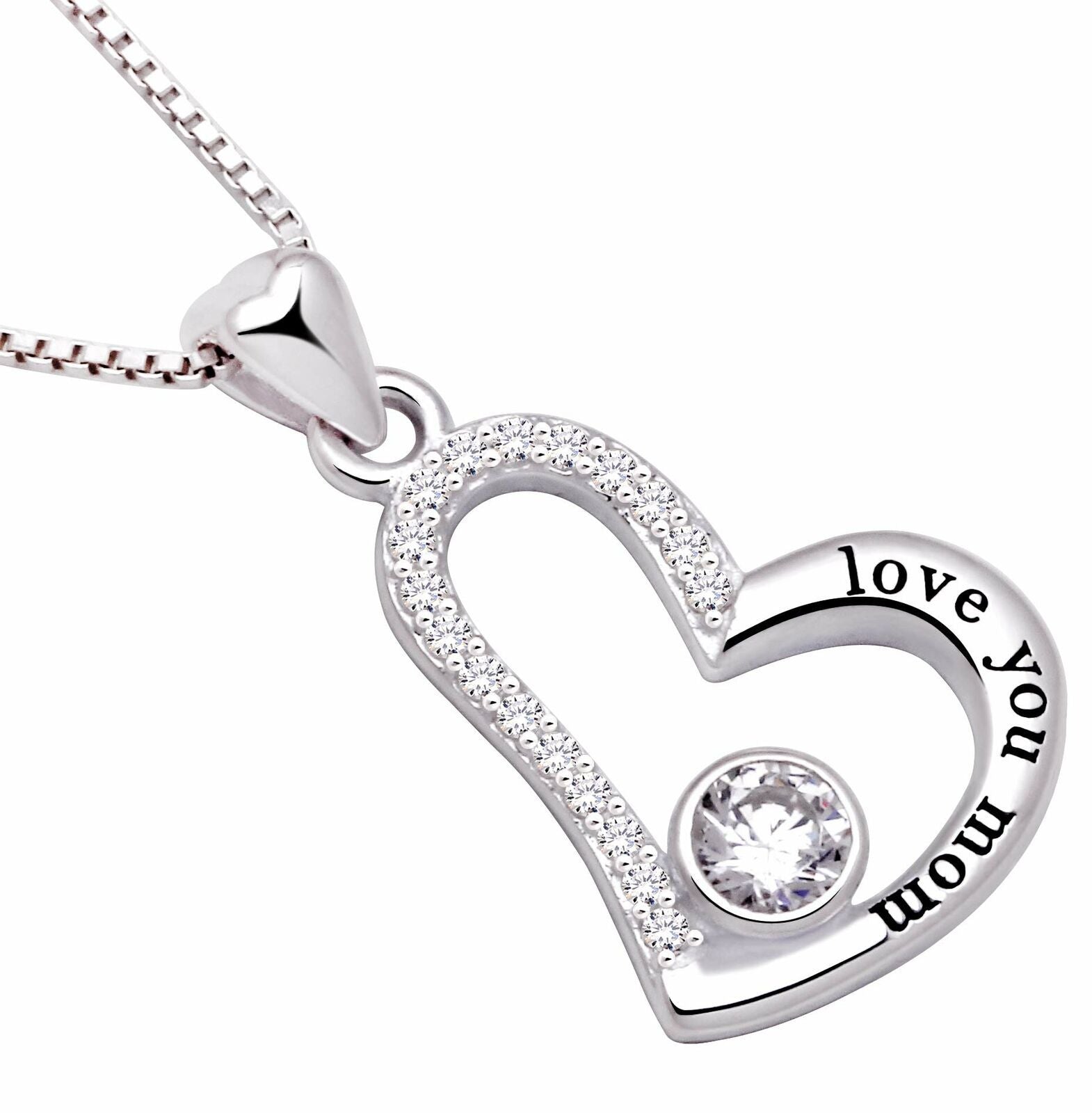 "I Love you MOM" Heart Necklace Embellished with Swarovski Crystals in  Silvertone, Necklace, Riakoob Jewelry, Riakoob Jewelry  jewelryjewelry deals, swarovski crystal jewelry, groupon jewelry,, jewelry for mom,