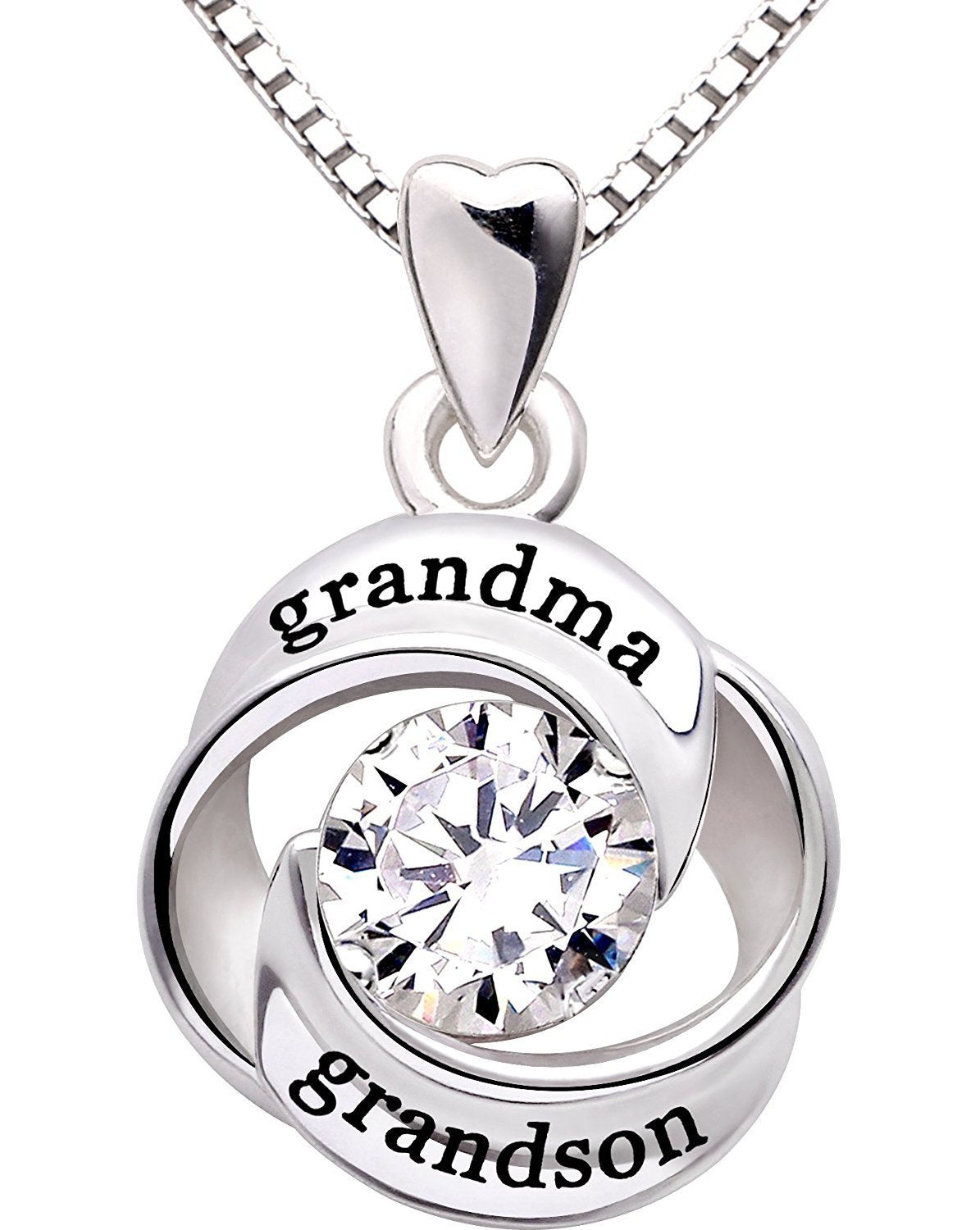 "GRANDMA GRANDSON" Heart Necklace Embellished with Swarovski Crystals in  Silvertone, Necklace, Riakoob Jewelry, Riakoob Jewelry  jewelryjewelry deals, swarovski crystal jewelry, groupon jewelry,, jewelry for mom,