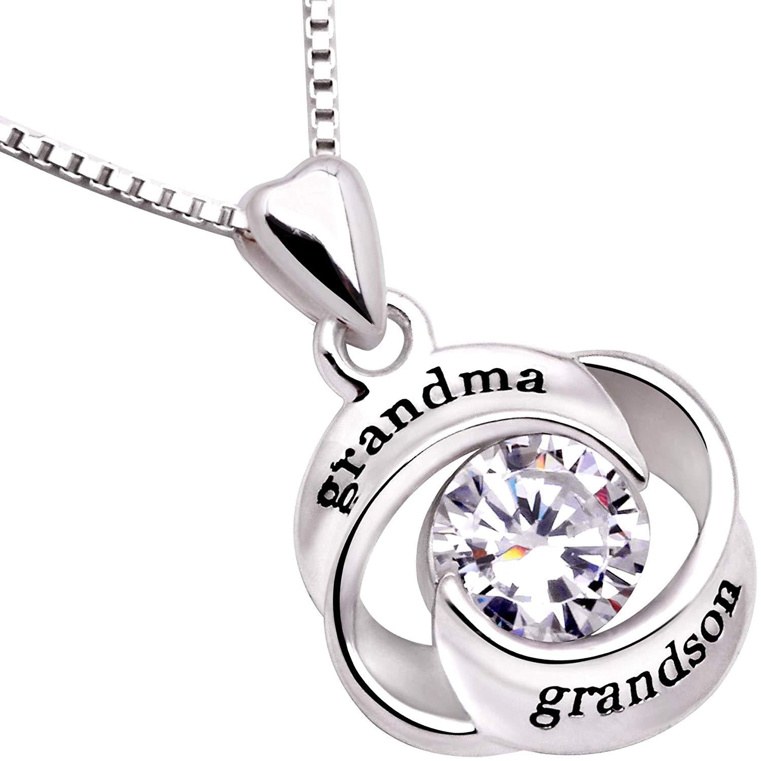 "GRANDMA GRANDSON" Heart Necklace Embellished with Swarovski Crystals in  Silvertone, Necklace, Riakoob Jewelry, Riakoob Jewelry  jewelryjewelry deals, swarovski crystal jewelry, groupon jewelry,, jewelry for mom,