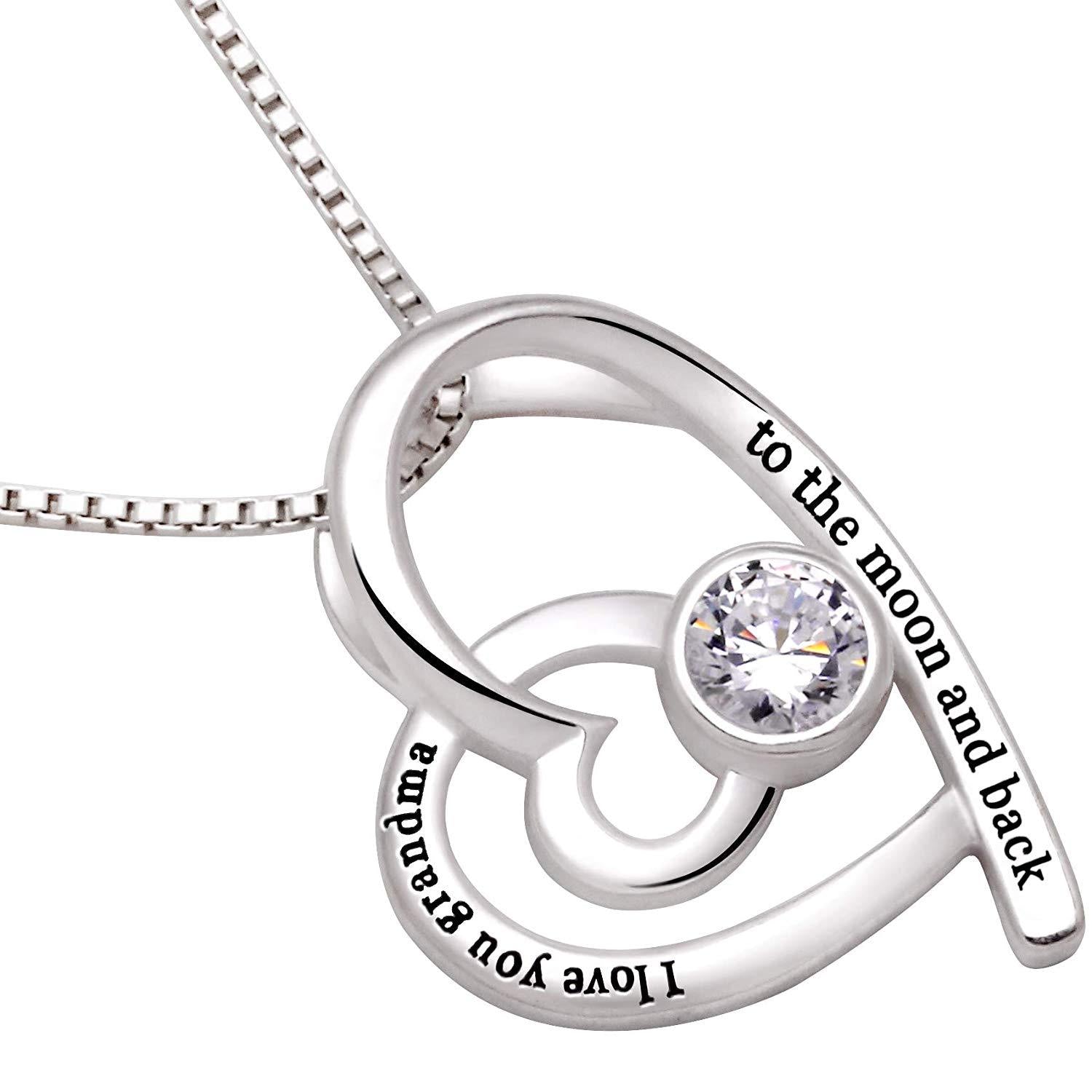 "I Love you Grandma to the moon and back" Heart Necklace Embellished with Swarovski Crystals in  Silvertone, Necklace, Riakoob Jewelry, Riakoob Jewelry  jewelryjewelry deals, swarovski crystal jewelry, groupon jewelry,, jewelry for mom,