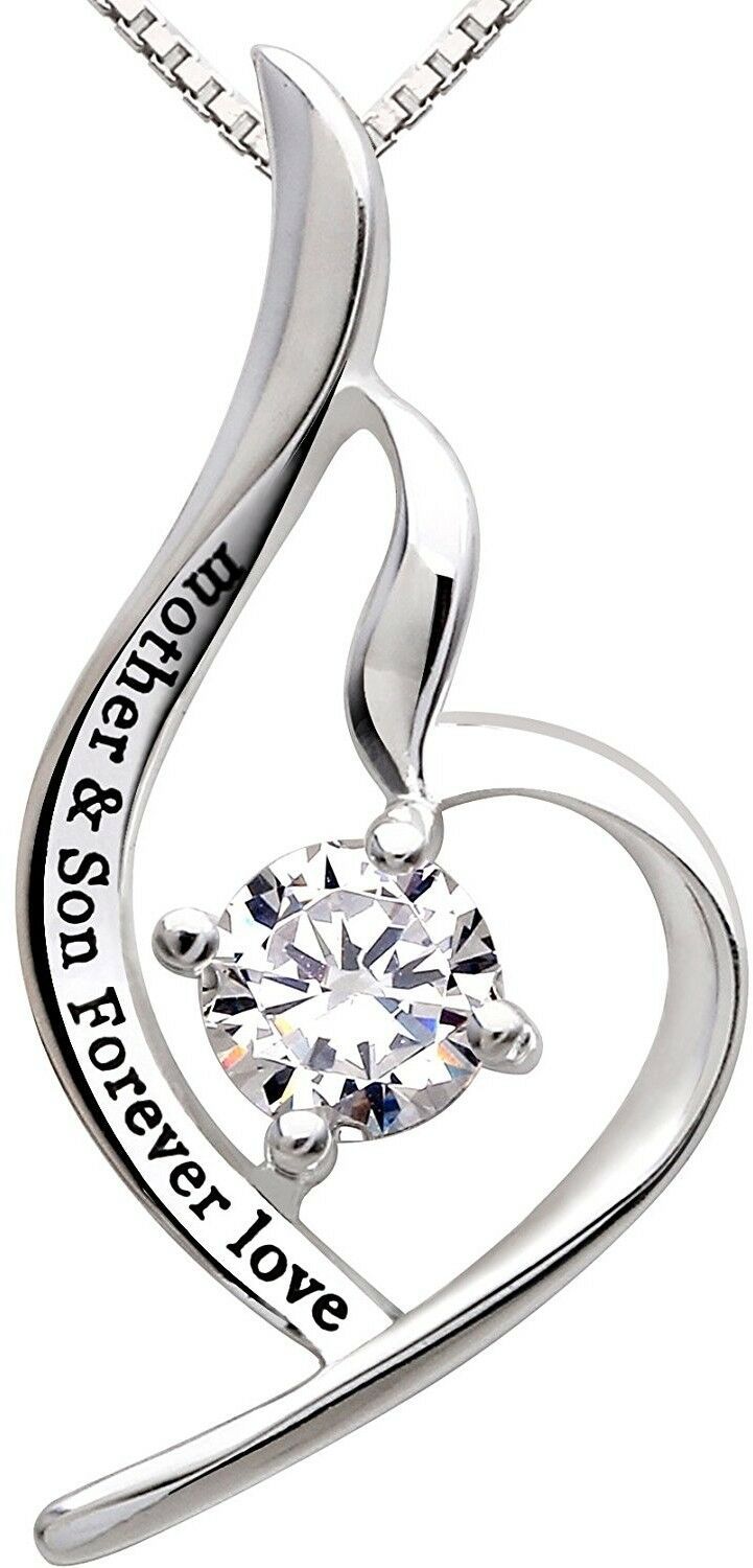 "Mother & Son Forever Love" Heart Necklace Embellished with Swarovski Crystals in  Silvertone, Necklace, Riakoob Jewelry, Riakoob Jewelry  jewelryjewelry deals, swarovski crystal jewelry, groupon jewelry,, jewelry for mom,