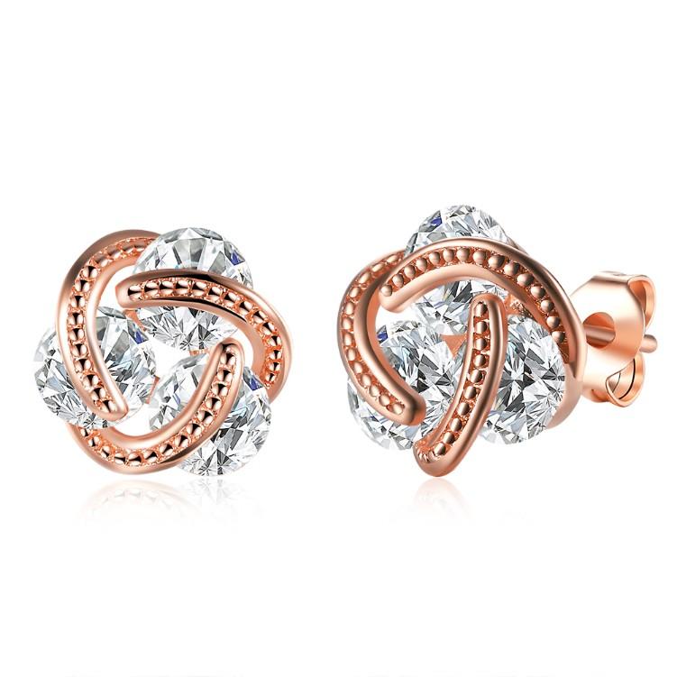 Swarovski Crystal Knot Stud Earrings Set in Rose Gold - Riakoob Jewelry www.goldennycjewelry.com fashion jewelry for women