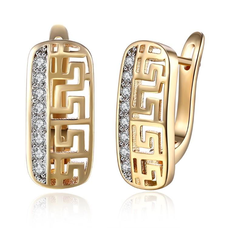 Laser Cut Luxe Crystal Micro-Pav'e Lined Huggie Hoop Earrings Set in Goldtone - Riakoob Jewelry