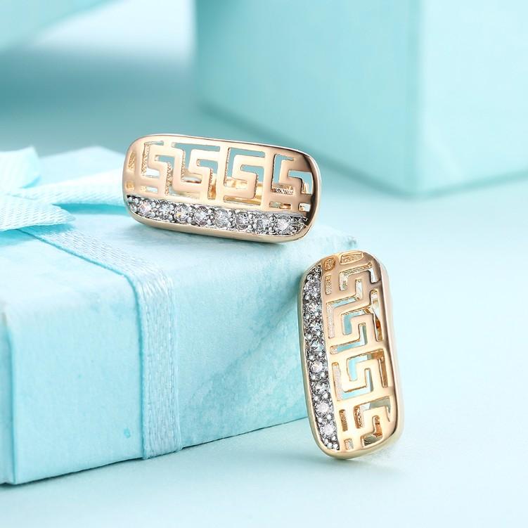 Laser Cut Luxe Crystal Micro-Pav'e Lined Huggie Hoop Earrings Set in Goldtone - Riakoob Jewelry