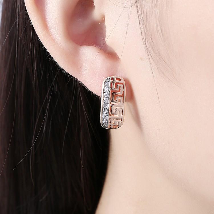 Laser Cut Luxe Crystal Micro-Pav'e Lined Huggie Hoop Earrings Set in Goldtone - Riakoob Jewelry