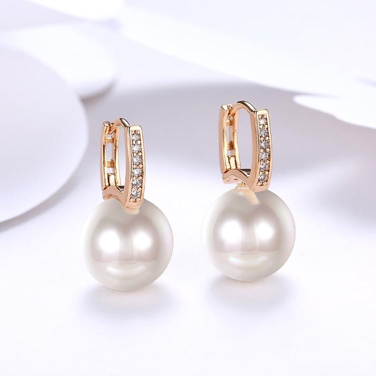 Micro-Pav'e Luxe Crystal Curved Pearl Huggie Earrings Set in Goldtone - Riakoob Jewelry