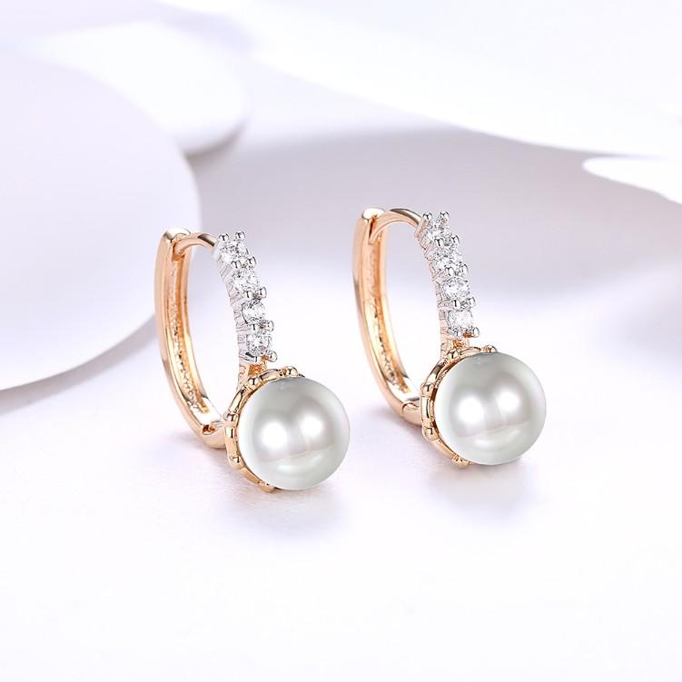 Luxe Crystal Curved Pav'e Pearl Huggie Earrings Set in Goldtone - Riakoob Jewelry