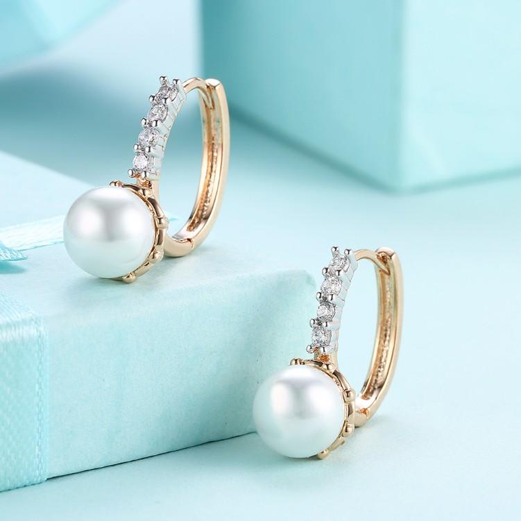 Luxe Crystal Curved Pav'e Pearl Huggie Earrings Set in Goldtone - Riakoob Jewelry