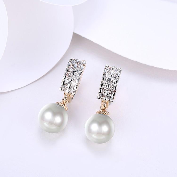 Luxe Crystal Square Shaped Pearl Leverback Earrings Set in Goldtone - Riakoob Jewelry