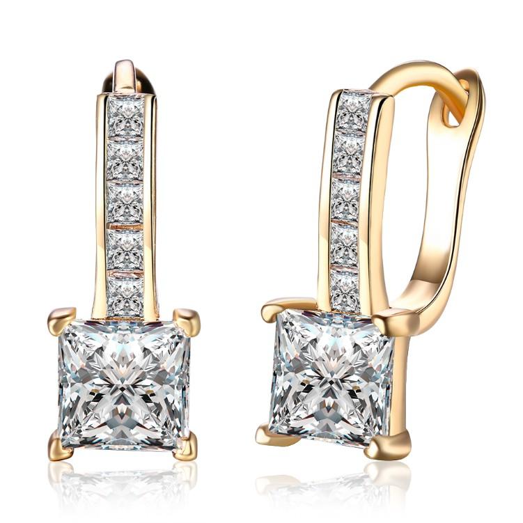 Micro Pav'e Luxe Crystal Princess Cut Leverback Earrings Set in Goldtone - Riakoob Jewelry