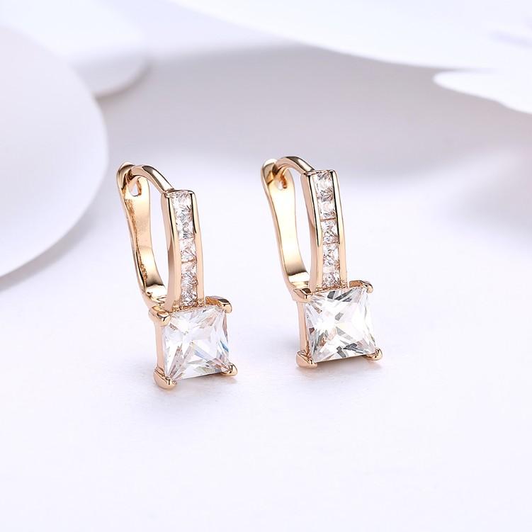 Micro Pav'e Luxe Crystal Princess Cut Leverback Earrings Set in Goldtone - Riakoob Jewelry