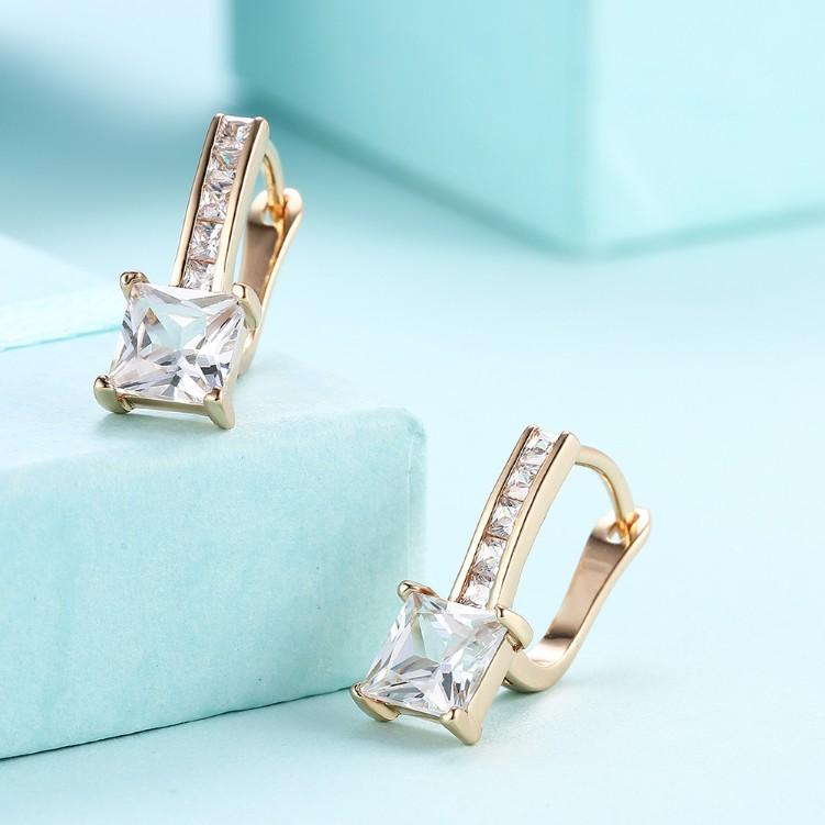Micro Pav'e Luxe Crystal Princess Cut Leverback Earrings Set in Goldtone - Riakoob Jewelry